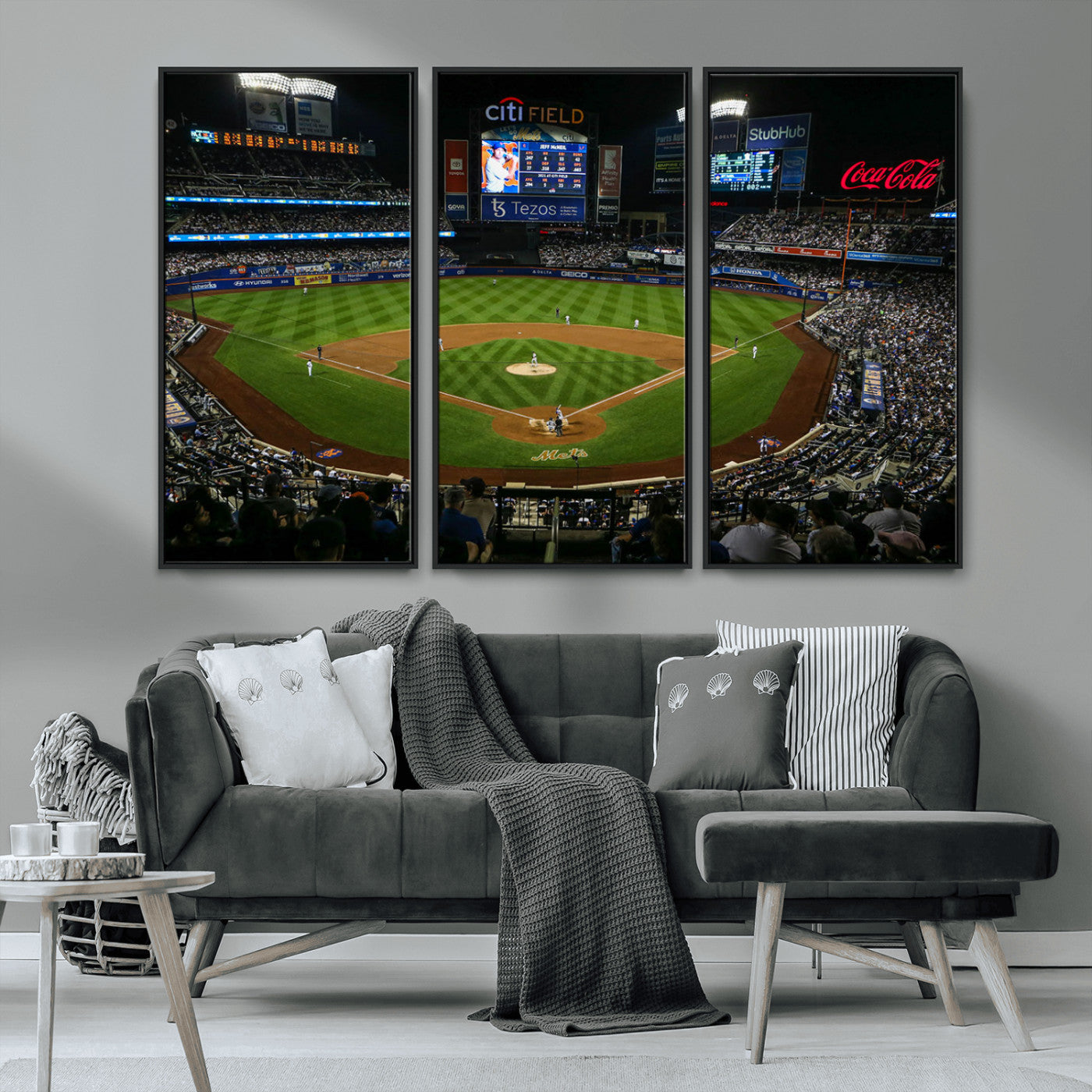 25148-MGV-CV-36X24-Baseball Stadium Wall Art – Canvas Print Night Game Packed Crowd Bright Lights Sports Photography, Dynamic Decor for Game Room,