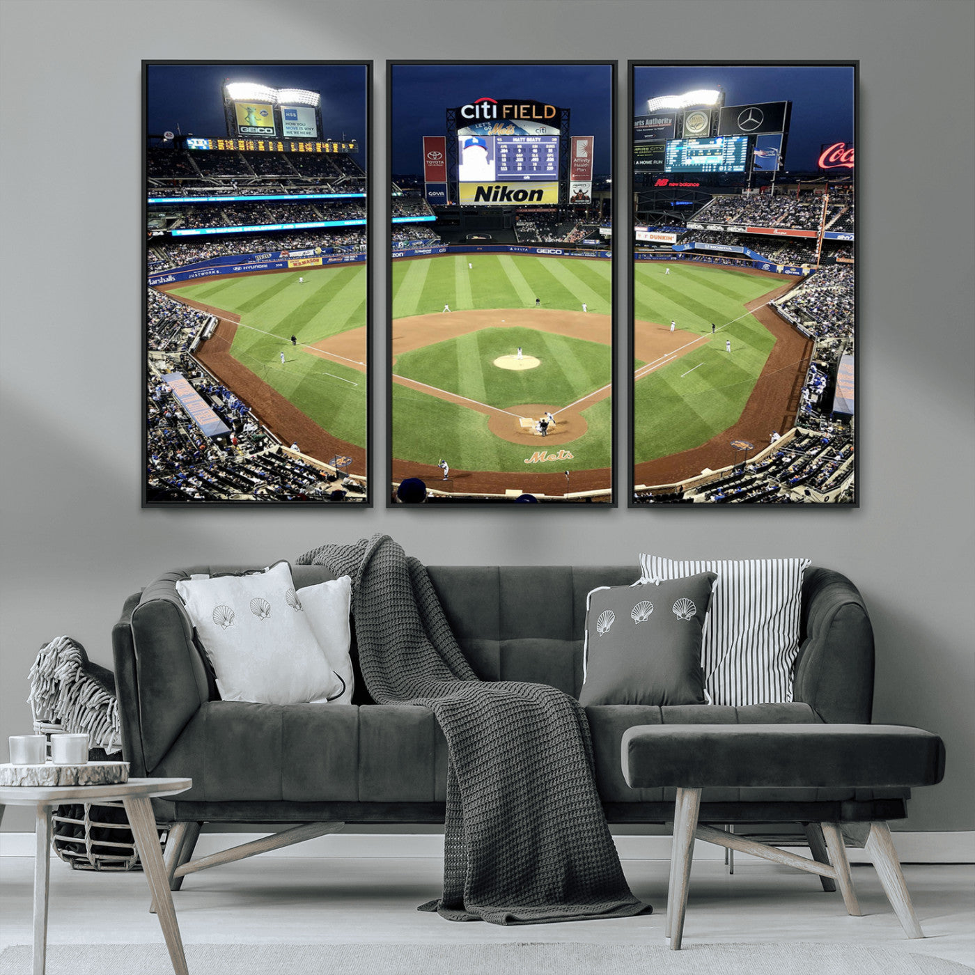 87666-MGV-CV-36X24-City Field Stadium Wall Art Canvas Print, Framed New York Stadium Art Picture Print, Citi Field Stadium Perfect Sport Room Decor