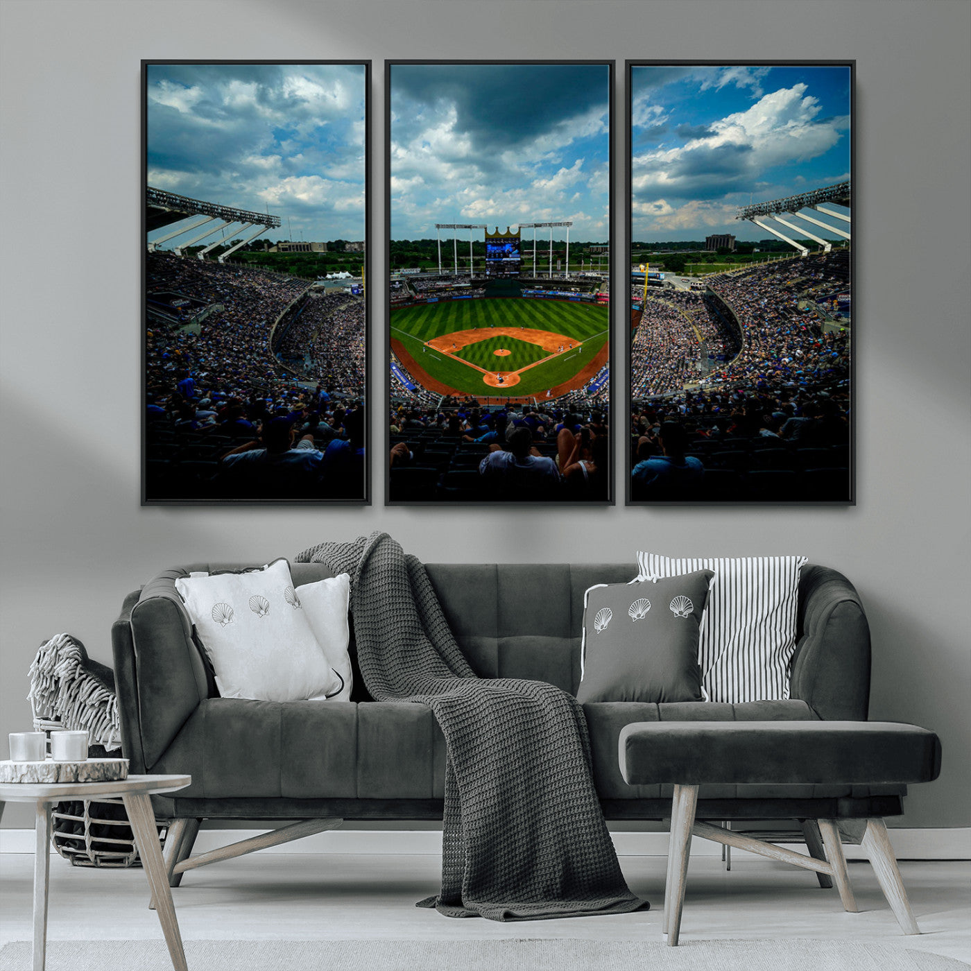 37127-MGV-CV-36X24-Kauffman Stadium Wall Art Canvas Print, Framed Kansas City Royals Field Art Picture Print, Baseball Stadium Perfect Sport Room