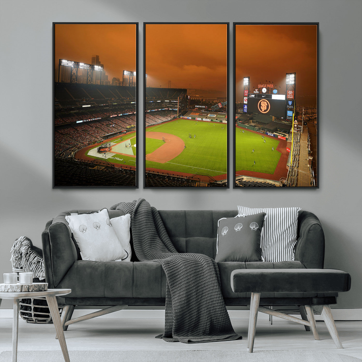 31315-MGV-CV-36X24-Oracle Park Stadium Wall Art Canvas Print, Framed California Stadium Art Picture Print, Oracle Park Field Perfect Sport Room Decor