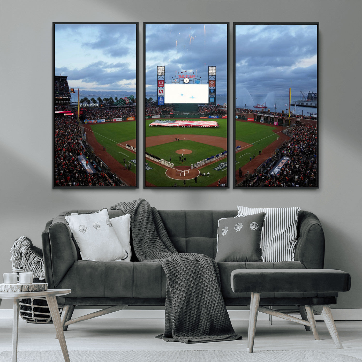 44631-MGV-CV-36X24-Oracle Park Stadium Wall Art Canvas Print, Framed San Francisco Giants Art Picture Print, Giants Stadium Field Perfect Sports Room