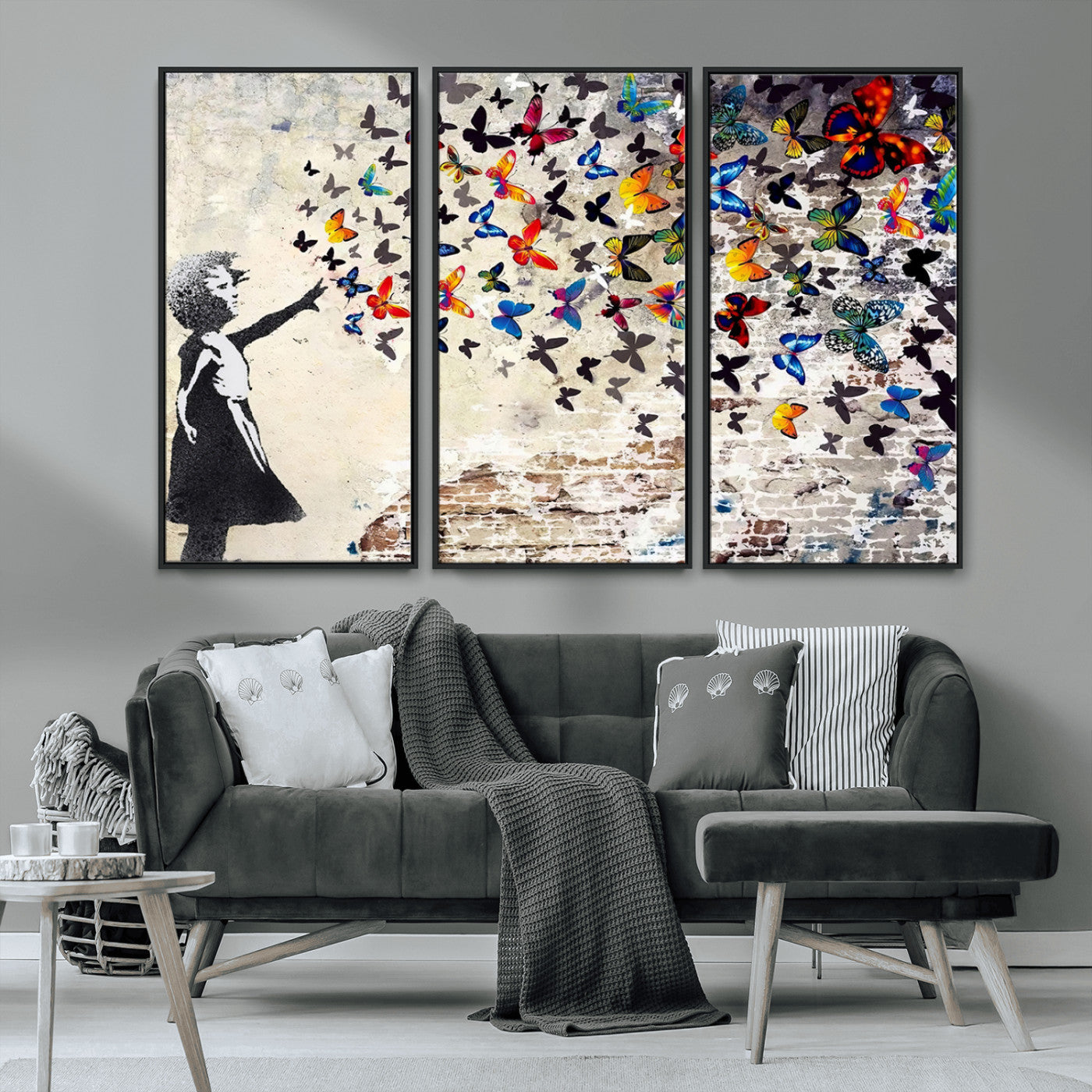 97895-MGV-CV-36X24-Girl with Butterflies Wall Art – Colorful Street Art Style Canvas Print, Modern Graffiti-Inspired Butterfly Artwork for Living