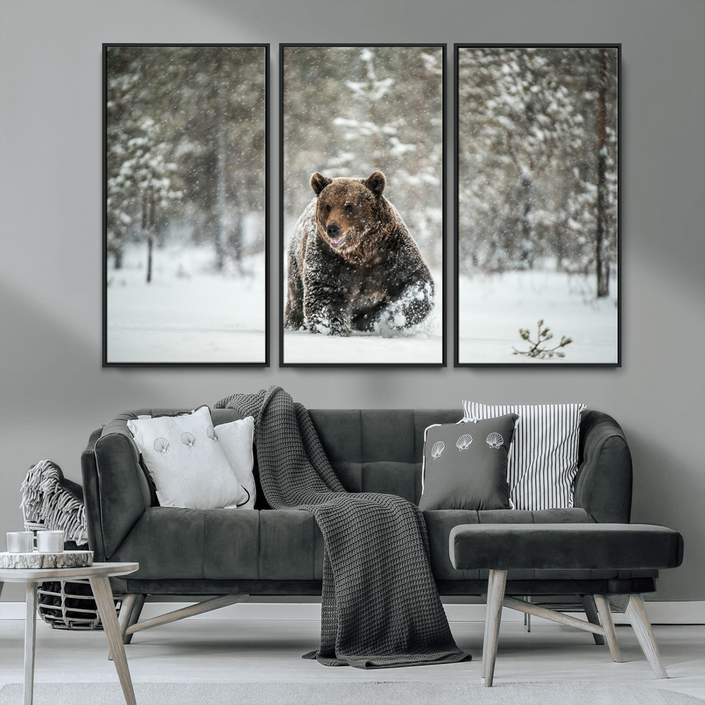 43350-MGV-CV-36X24-Wild Bear in Snow Wall Art – Majestic Wildlife Photography Print, Winter Forest Nature Decor for Cabin, Lodge, Rustic Home,