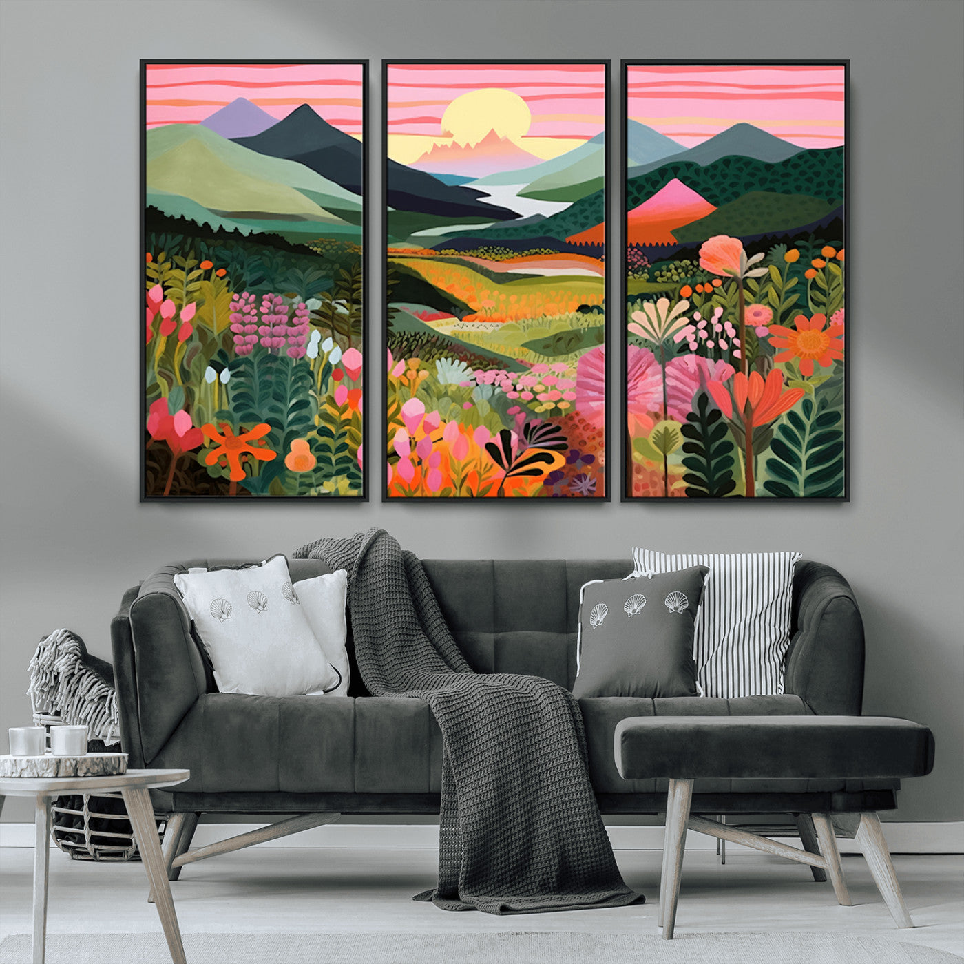 99638-MGV-CV-36X24-Sunset Meadow Wall Art – Panoramic Mountain Landscape with Wildflowers Canvas Print, Vibrant Nature Decor for Living Room, Bedroom