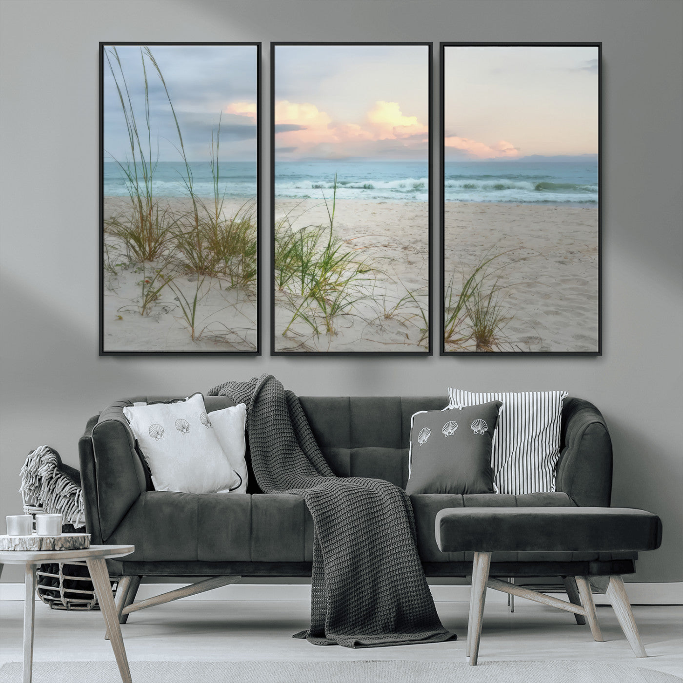 Test1001-MGV-CV-36X24-Coastal Beach Wall Art – Panoramic Ocean Waves and Sandy Dunes Canvas Print, Serene Seascape with Sea Oats for Relaxing Home or