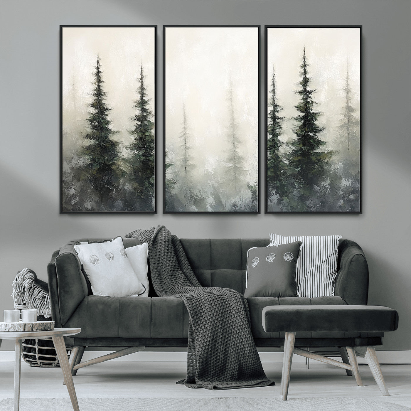 33241-MGV-CV-36X24-Misty Forest Wall Art Canvas Print, Framed Foggy Pines Art Picture Print, Forest Haze Perfect Rustic Minimalist Decor Artwork