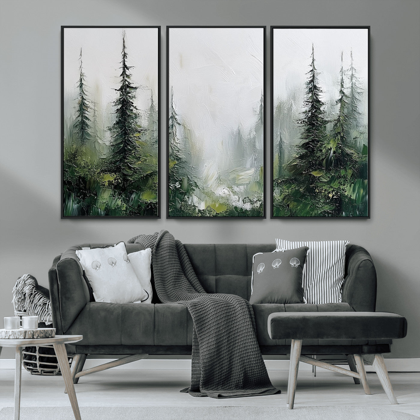 76014-MGV-CV-36X24-Forest Wall Art – Textured Canvas Print Featuring Misty Evergreen Pines and Woodland Landscape, Rustic Nature Artwork for Living