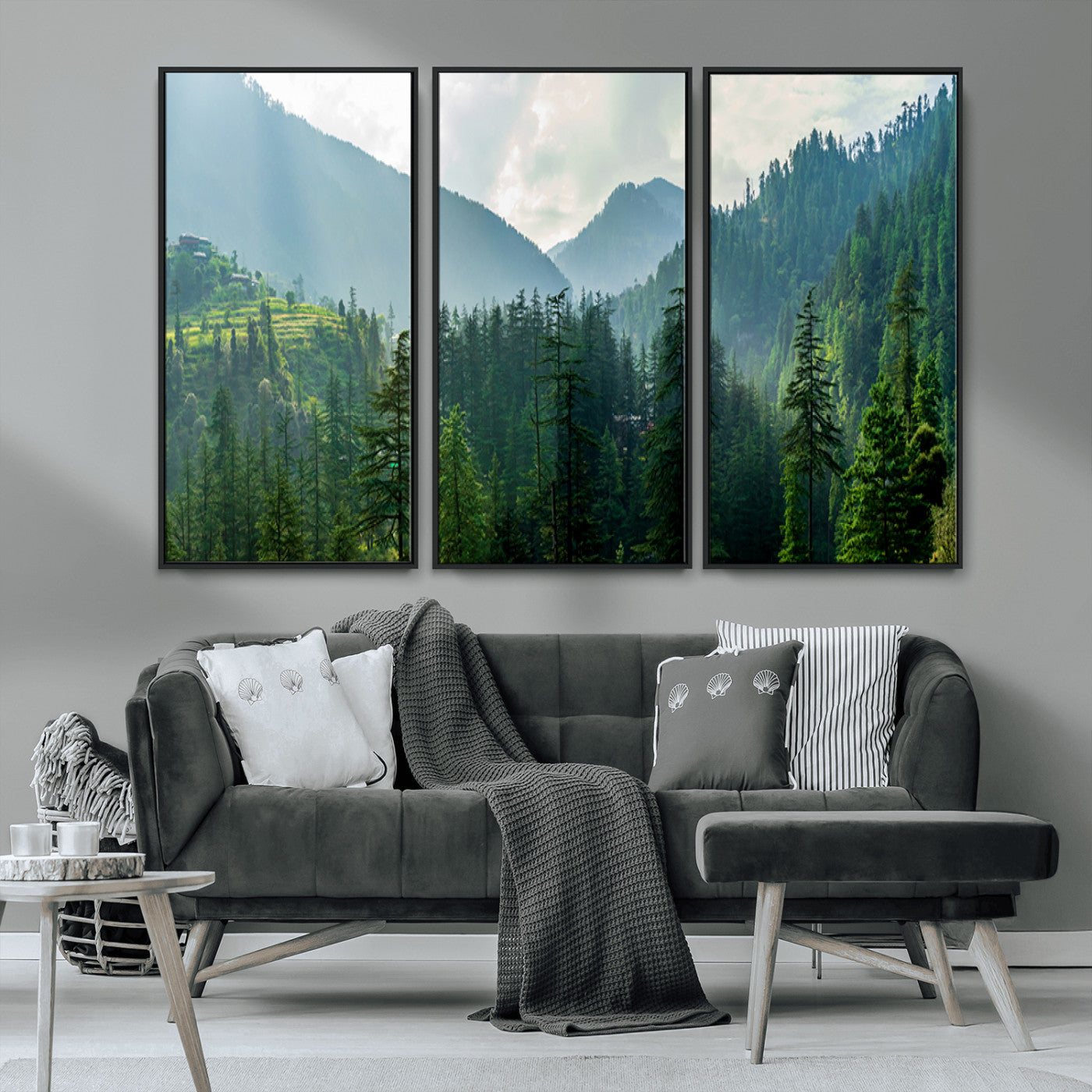 83417191-MGV-CV-36X24-Misty Mountain Forest Wall Art – Pine Tree Landscape Canvas Print, Nature Photography Panorama, Tranquil Green Forest Décor for