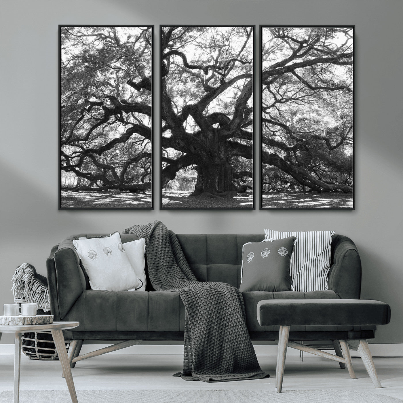 81655611-MGV-FC-48X32-3P_Black-Ancient Oak Wall Art Canvas Print, Framed Twisted Branches Art Picture Print, Gnarled Tree Perfect Moody Nature Decor Artwork