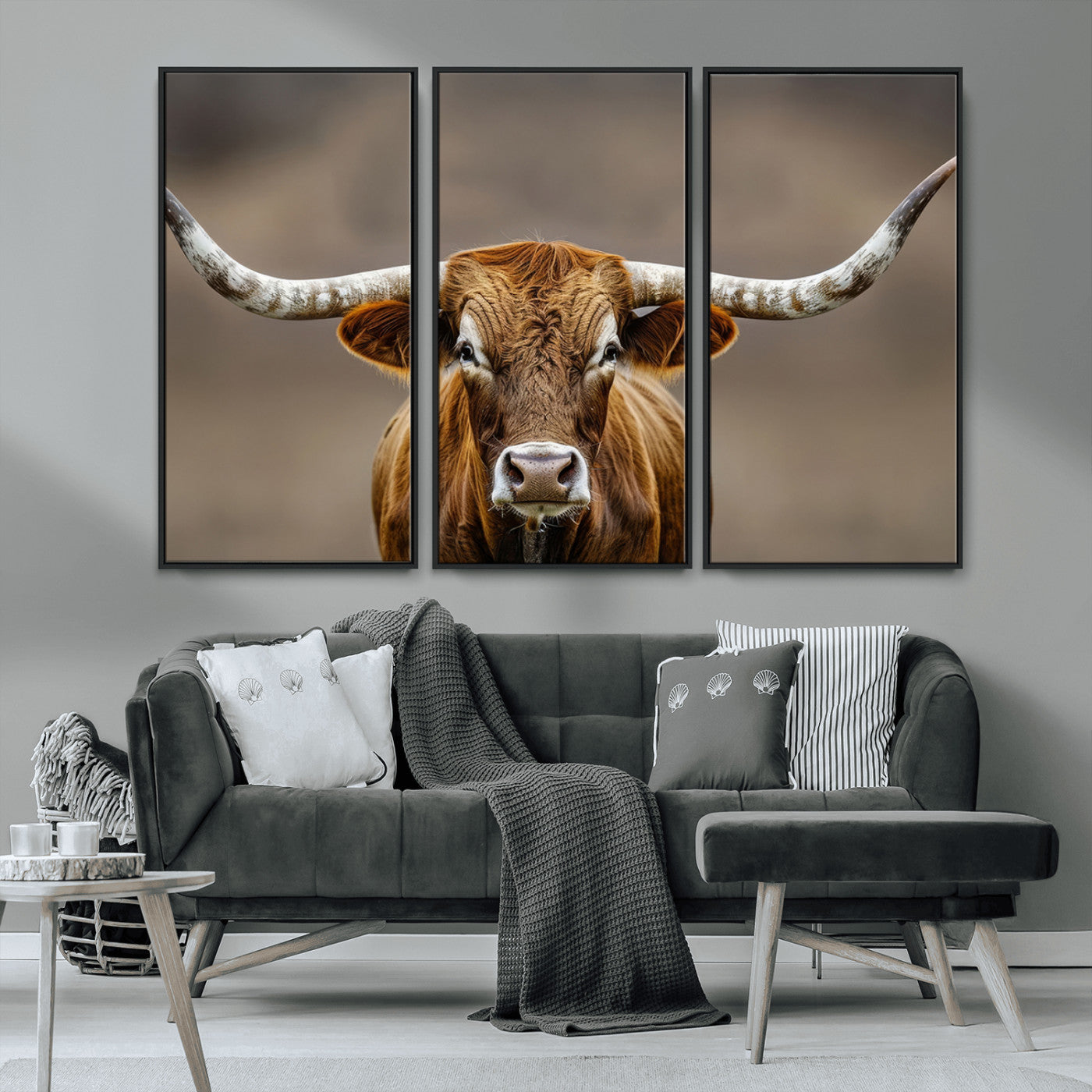 12179171-MGV-CV-36X24-Texas Longhorn Wall Art Canvas Print, Framed Brown Bull Art Picture Print, Lone Cattle Perfect Rustic Western Decor Artwork