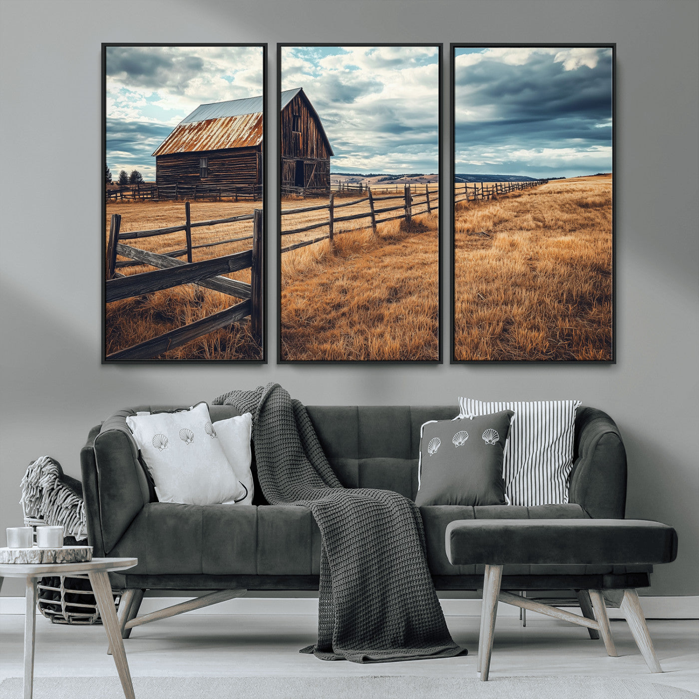 69356982-MGV-CV-36X24-Old Barn Wall Art Canvas Print, Framed Rustic Fence Art Picture Print, Wooden Farmhouse Perfect Rustic Farmhouse Decor Artwork