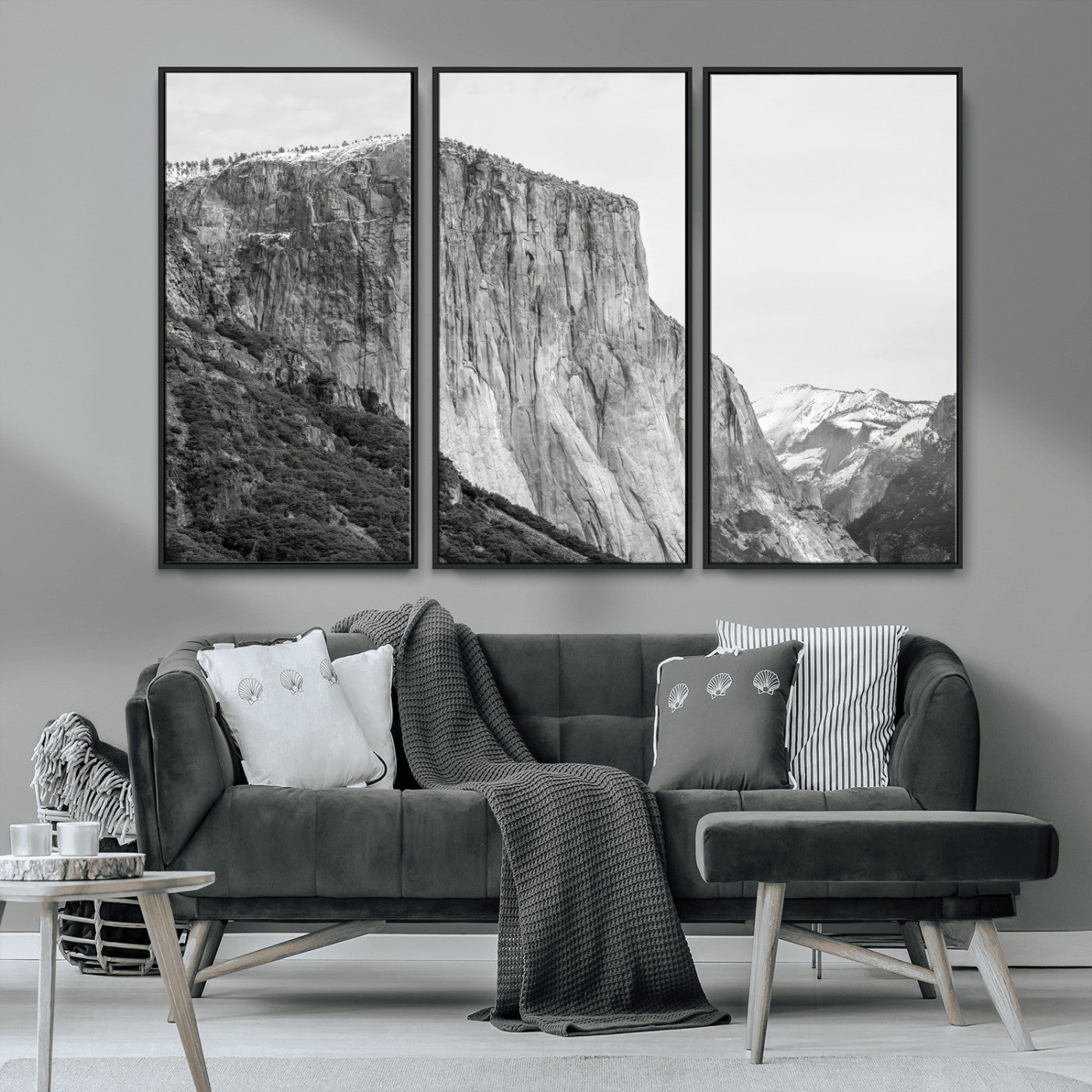 39393420-MGV-CV-36X24-El Capitan Wall Art Canvas Print, Framed Yosemite Cliff Art Picture Print, Monochrome Mountain Perfect Monochrome Sierra Decor