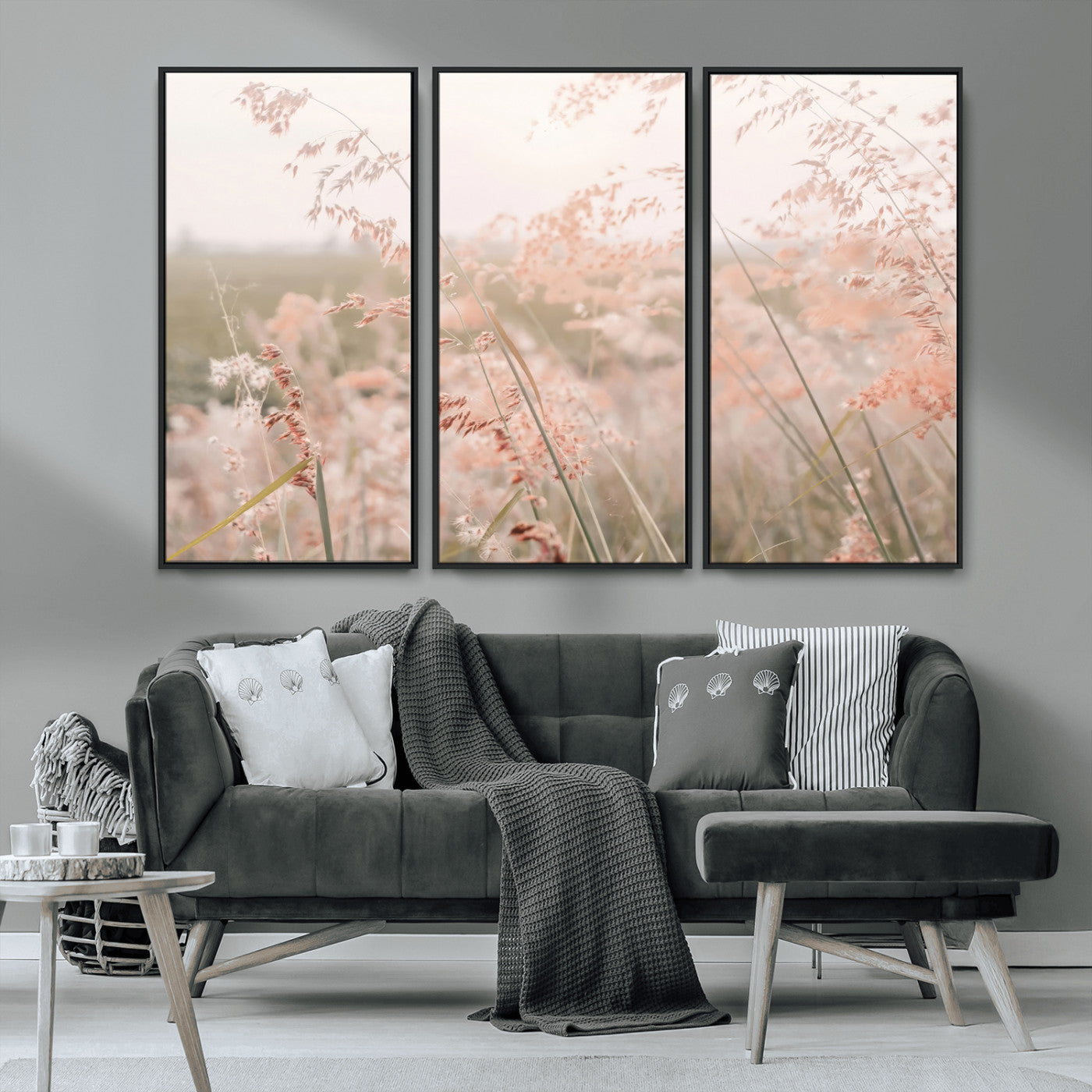 79164340-MGV-CV-36X24-Pastel Grasses Wall Art Canvas Print, Framed Soft Meadow Art Picture Print, Field in Breeze Perfect Pastel Minimal Decor Artwork