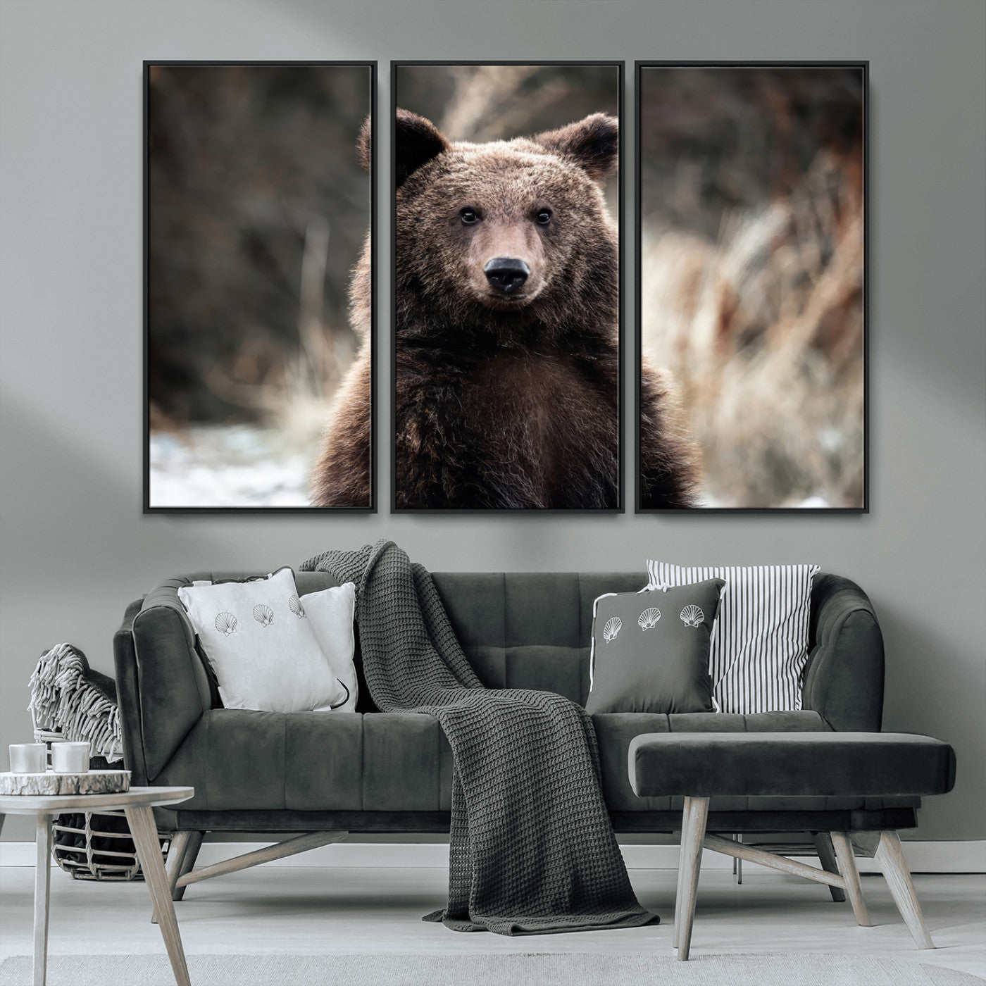 47112103-MGV-CV-36X24-Brown Bear Wall Art Canvas Print, Framed Forest Wildlife Art Picture Print, Woodland Bear Perfect Rustic Cabin Decor Artwork