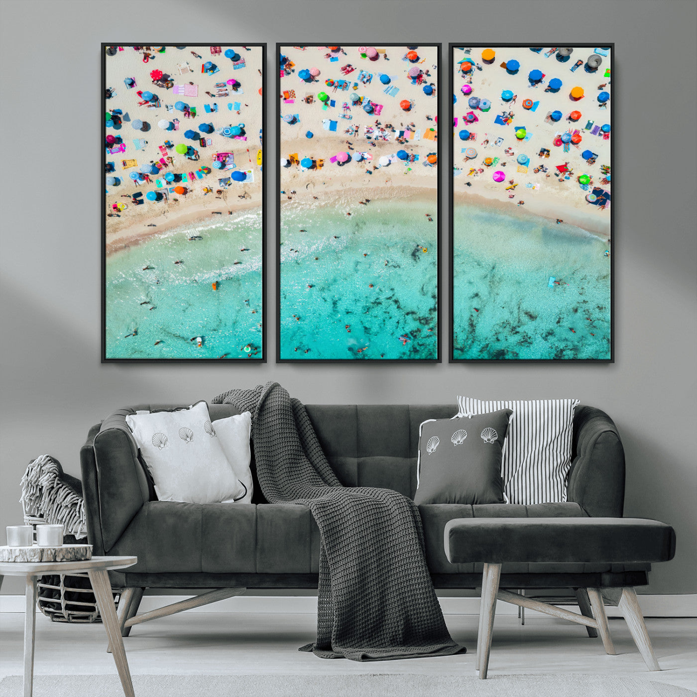 76172085-MGV-CV-36X24-Tropical Shoreline Wall Art Canvas Print, Framed Beach Relaxing Art Picture Print, Aerial Summer Perfect Coastal Vibrant Decor