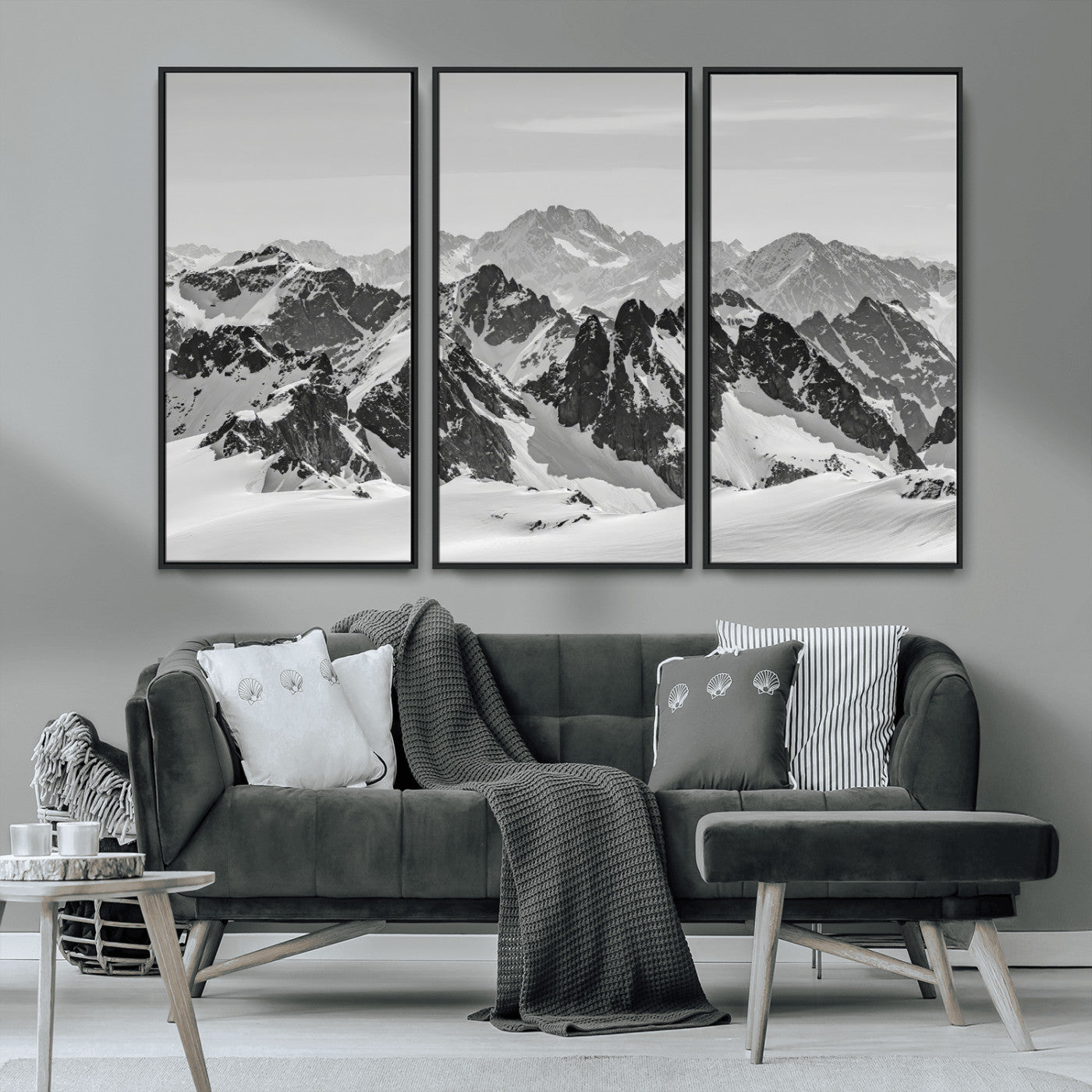46884246-MGV-CV-36X24-Snowy Mountain Wall Art Canvas Print, Framed Mountain Peaks Art Picture Print, Alpine Mountains Perfect Minimalist Alpine Decor