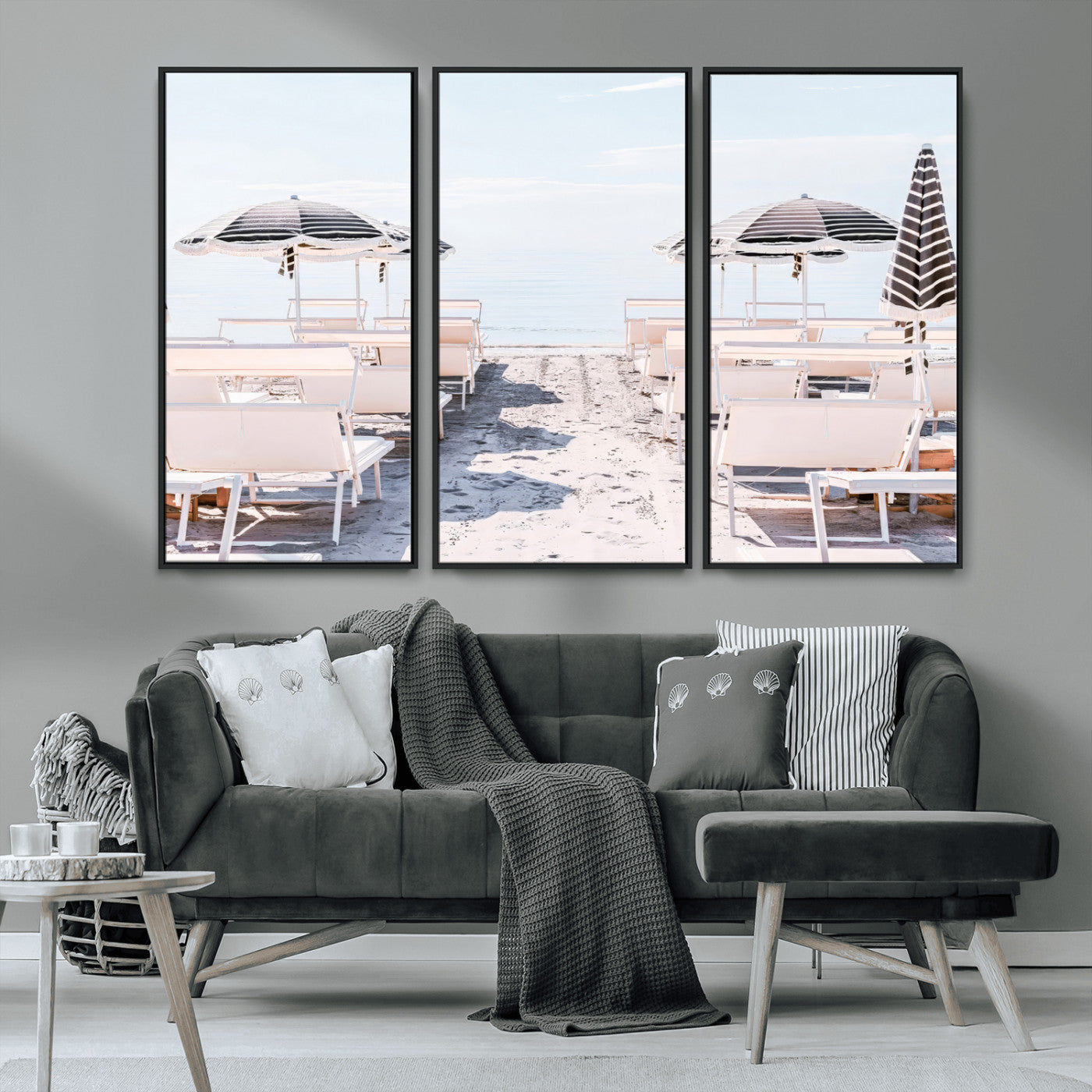 67623952-MGV-FC-48X32-3P_Black-Minimalist Beach Wall Art Canvas Print, Framed Pastel Sand Art Picture Print, Beach Aesthetic Perfect Coastal Minimalist Decor