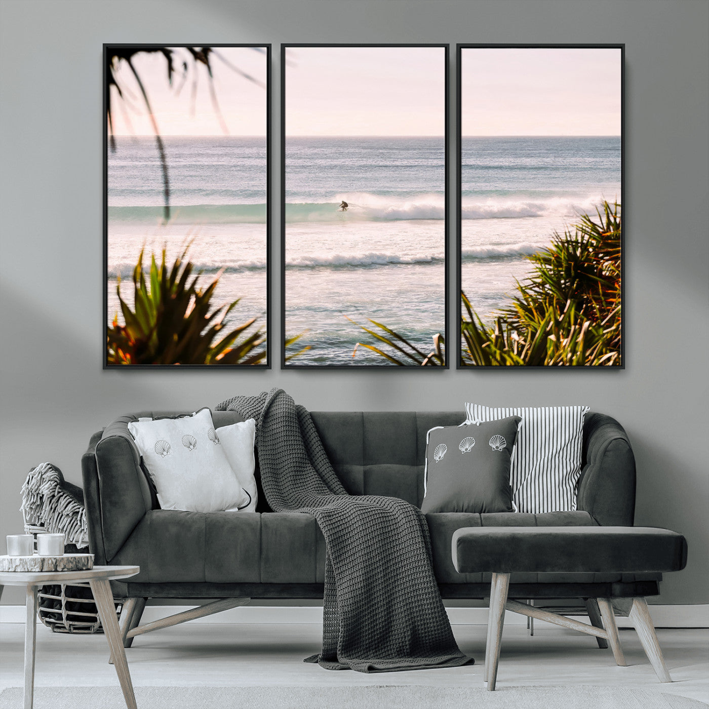 23287092-MGV-CV-36X24-Ocean Surfer Wall Art Canvas Print, Framed Coastal Surf Art Picture Print, Tropical Beach Perfect Tropical Coastal Decor Artwork