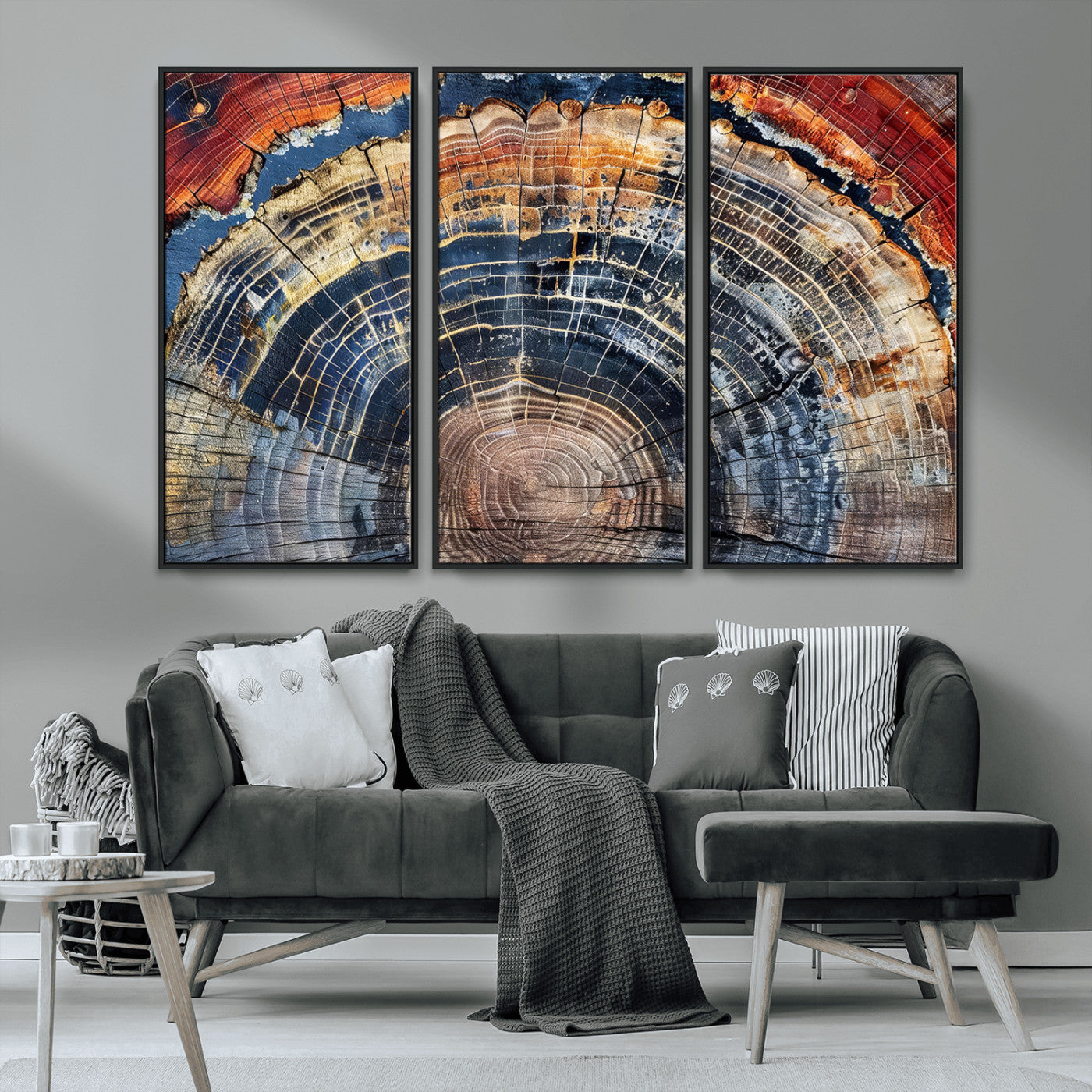 38987581-MGV-CV-36X24-Tree Ring Art Wall Art Canvas Print, Framed Rustic Wall Decor Art Picture Print, Nature Grain Print Perfect Modern Rustic Decor