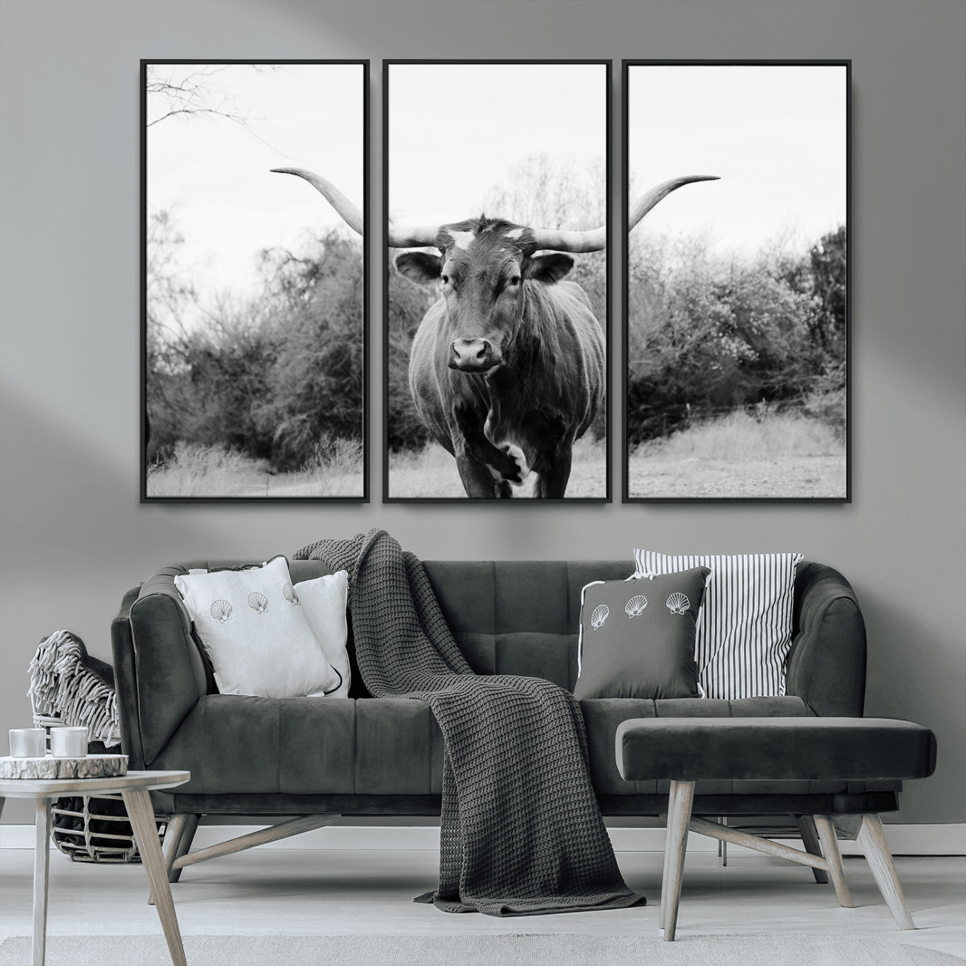 97280319-MGV-CV-36X24-Longhorn Photography Wall Art Canvas Print, Framed Western Cow Decor Art Picture Print, Texas Ranch Style Perfect Rustic Farmhouse