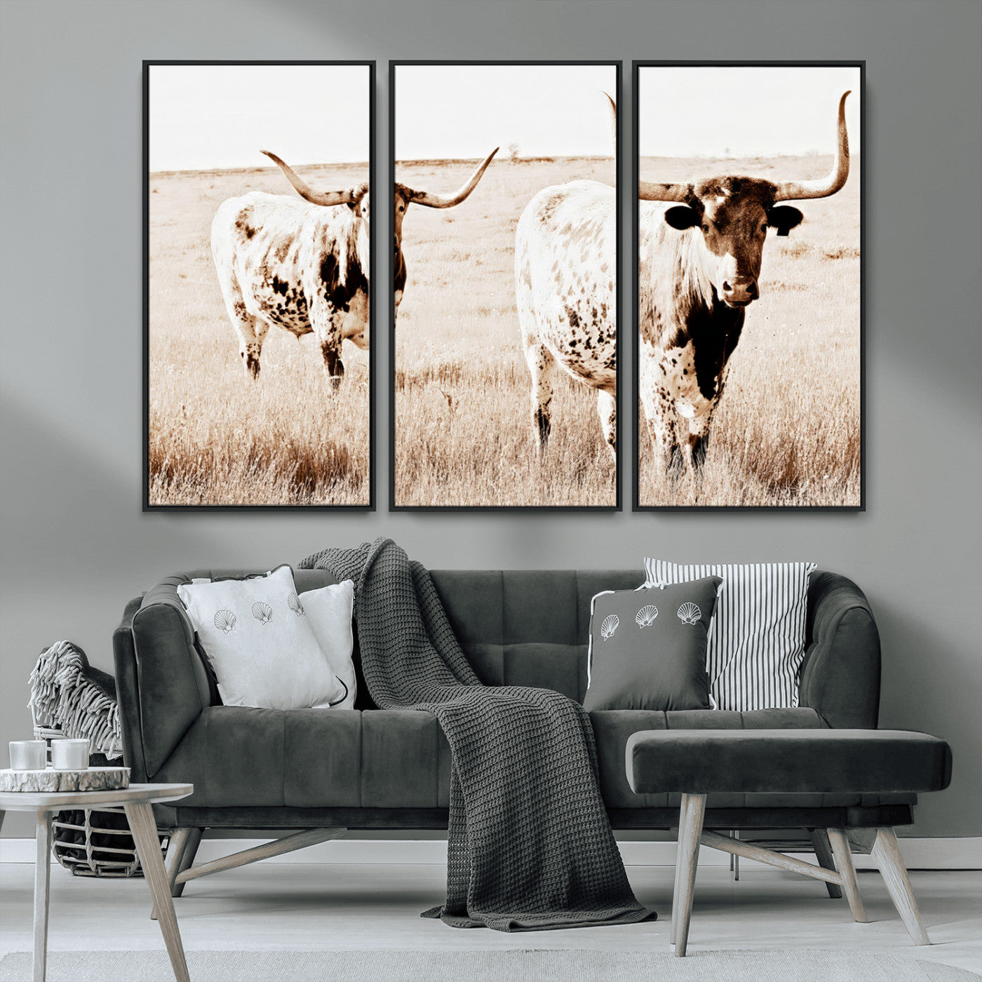 39672786-MGV-CV-36X24-Rustic Cow Scene Wall Art Canvas Print, Framed Farmhouse Style Cattle Art Picture Print, Prairie Animal Duo Perfect Rustic Western