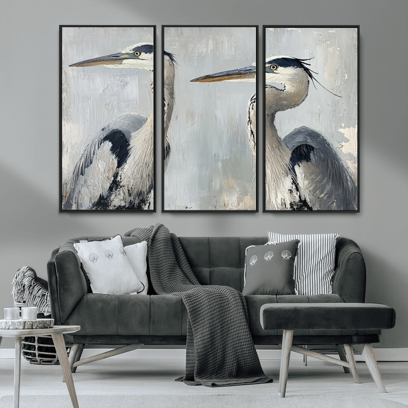 19427826-MGV-CV-36X24-Bird Canvas Decor Wall Art Canvas Print, Framed Coastal Bird Pair Art Picture Print, Minimalist Wildlife Wall Perfect Coastal
