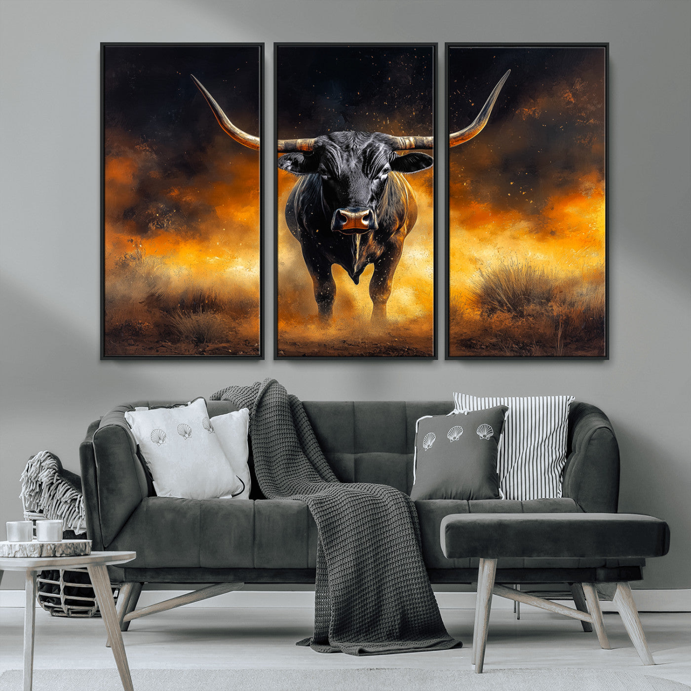 58293979-MGV-CV-36X24-Longhorn Canvas Wall Art Canvas Print, Framed Bold Bull Wall Art Art Picture Print, Western Animal Decor Perfect Western Dramatic