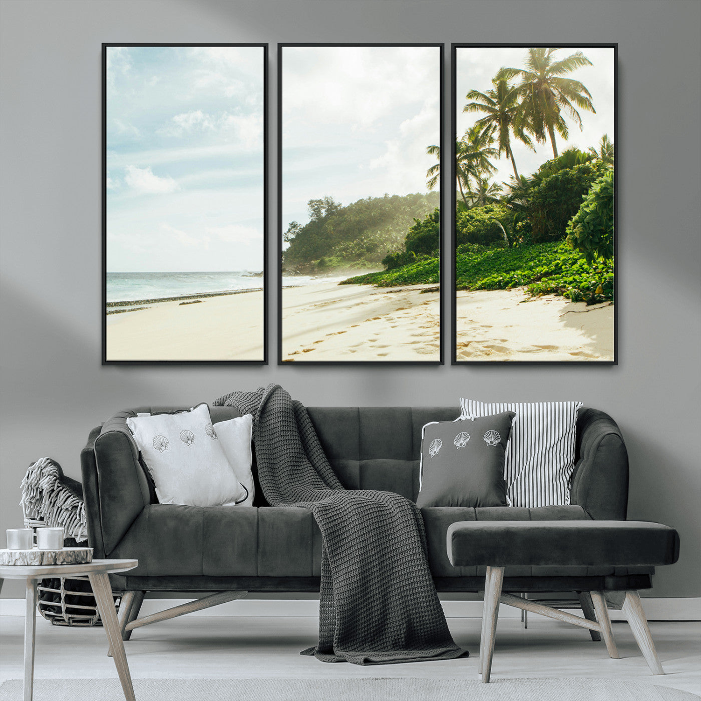 42984524-MGV-FC-48X32-3P_Black-Relaxing Beach Wall Art Canvas Print, Framed Ocean View Art Picture Print, Coastal Serenity Perfect Tropical Coastal Decor Artwork