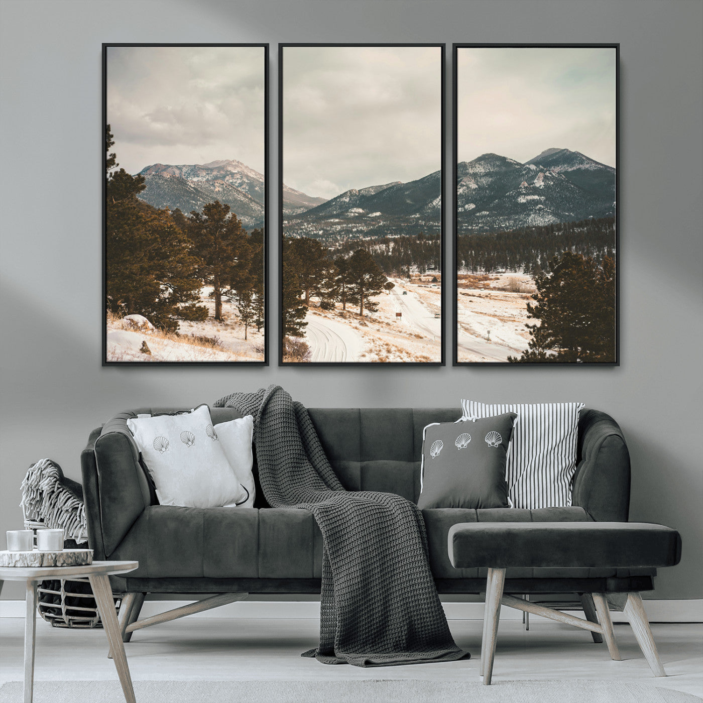 77311749-MGV-CV-36X24-Mountain Landscape Wall Art Canvas Print, Framed Snowy Peaks Art Picture Print, Alpine Aesthetic Perfect Rustic Winter Decor