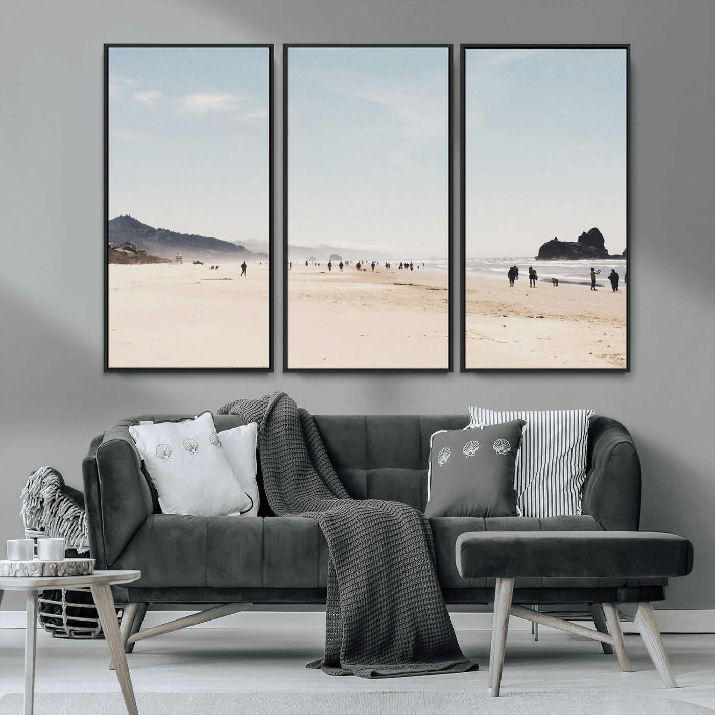 28307820-MGV-FC-48X32-3P_Black-Minimalist Beach Wall Art Canvas Print, Framed Coastal Serenity Art Picture Print, Soft Sand Perfect Modern Coastal Decor Artwork
