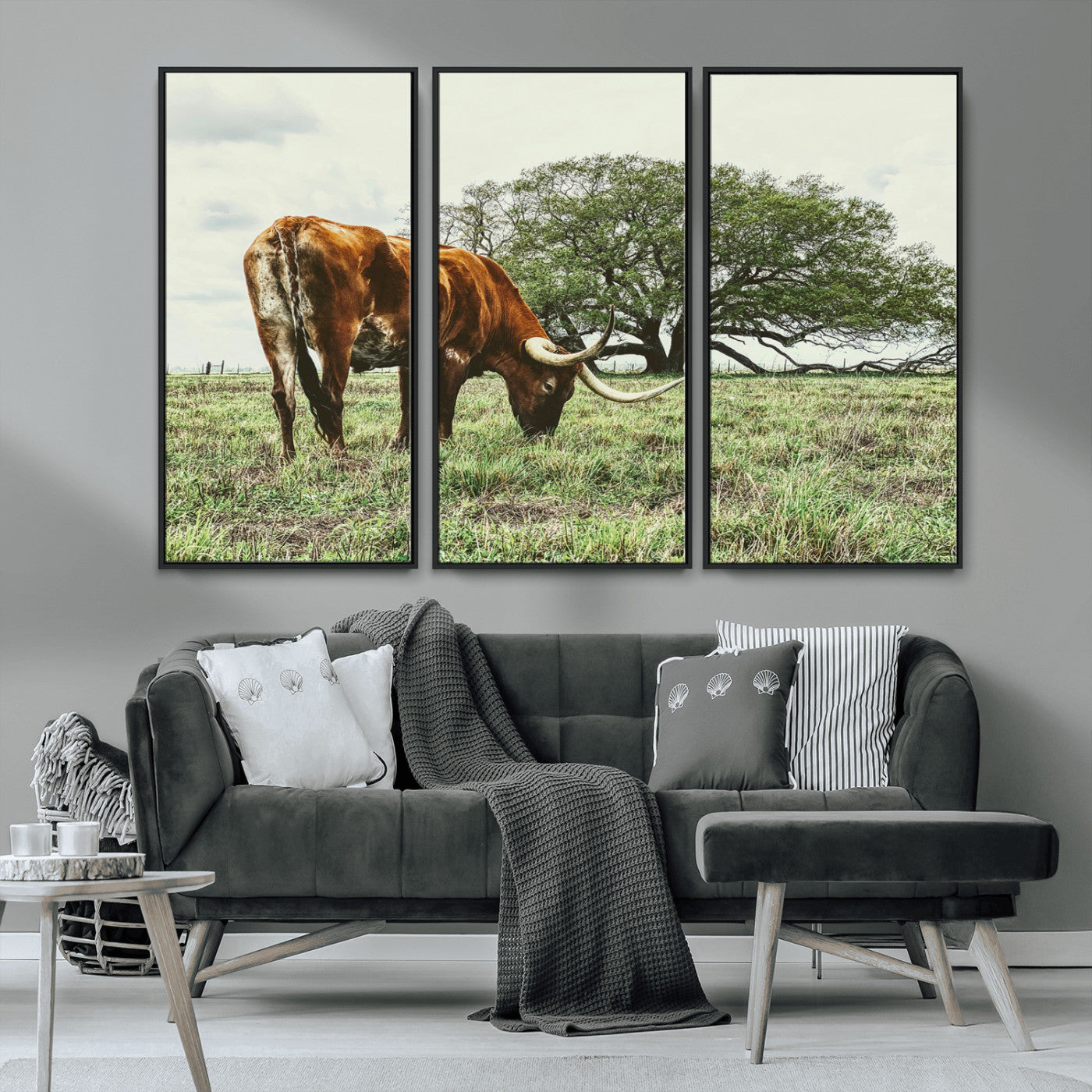 91866234-MGV-CV-36X24-Texas Longhorn Wall Art Canvas Print, Framed Rustic Ranch Art Picture Print, Western Cattle Perfect Rustic Farmhouse Decor Artwork