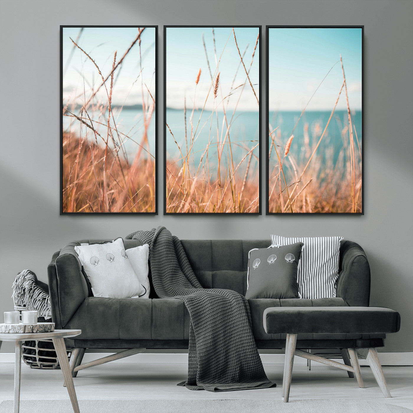 36108696-MGV-CV-36X24-Coastal Grass Wall Art – Serene Ocean View Canvas Print, Beach Nature Photography Decor for Living Room, Bedroom, Office or Modern