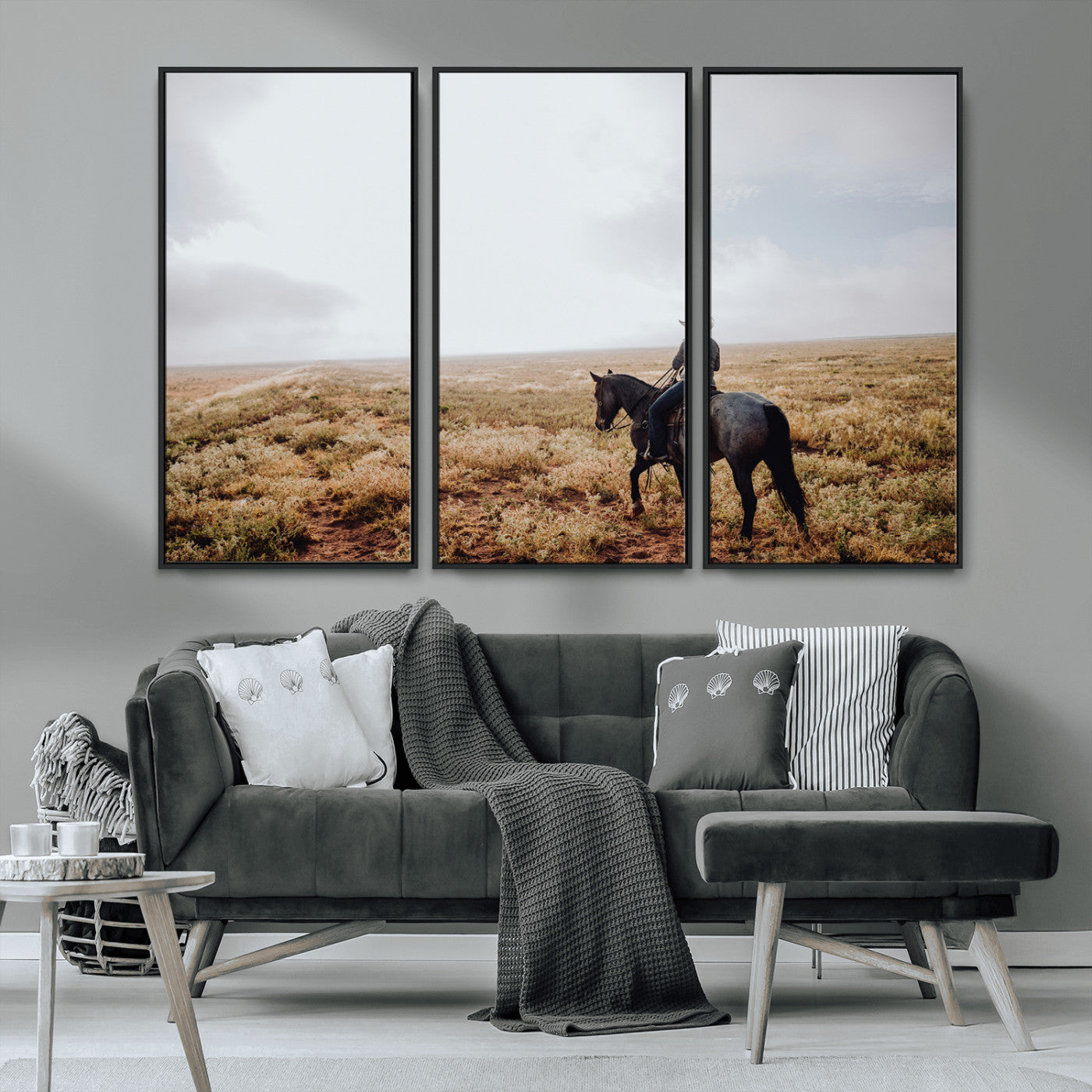 57597730-MGV-CV-36X24-Cowboy Wall Art Wall Art Canvas Print, Framed Western Canvas Art Picture Print, Rustic Ranch Scene Perfect Rustic Western Decor