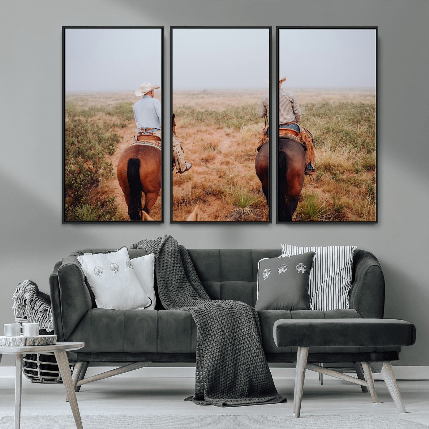 54943176-MGV-CV-36X24-Cowboy Wall Art Wall Art Canvas Print, Framed Western Canvas Art Picture Print, Rustic Ranch Scene Perfect Rustic Western Decor