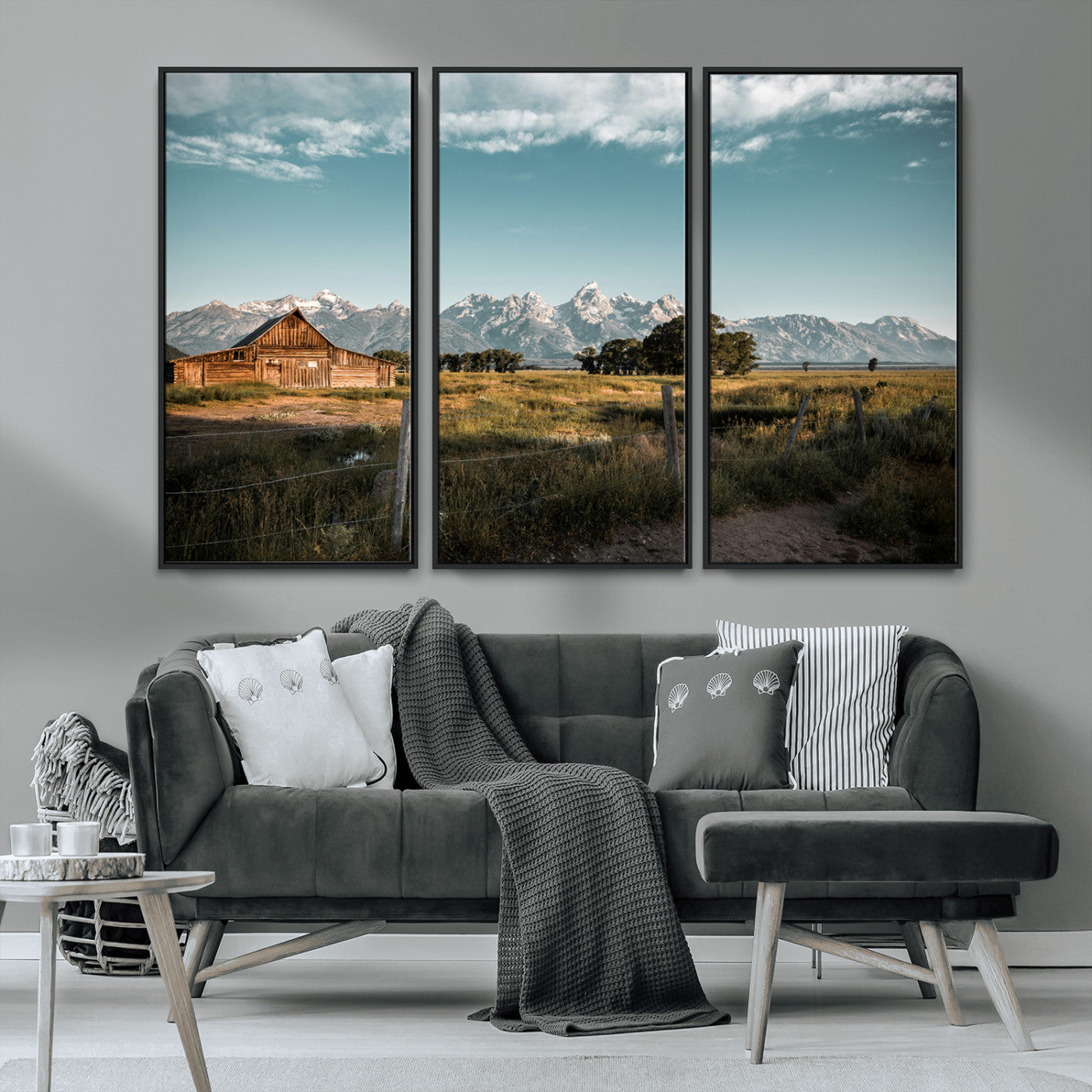 92497443-MGV-CV-36X24-Rustic Farmhouse Wall Art Canvas Print, Framed Mountain Cabin Art Picture Print, Western Landscape Perfect Rustic Farmhouse Decor