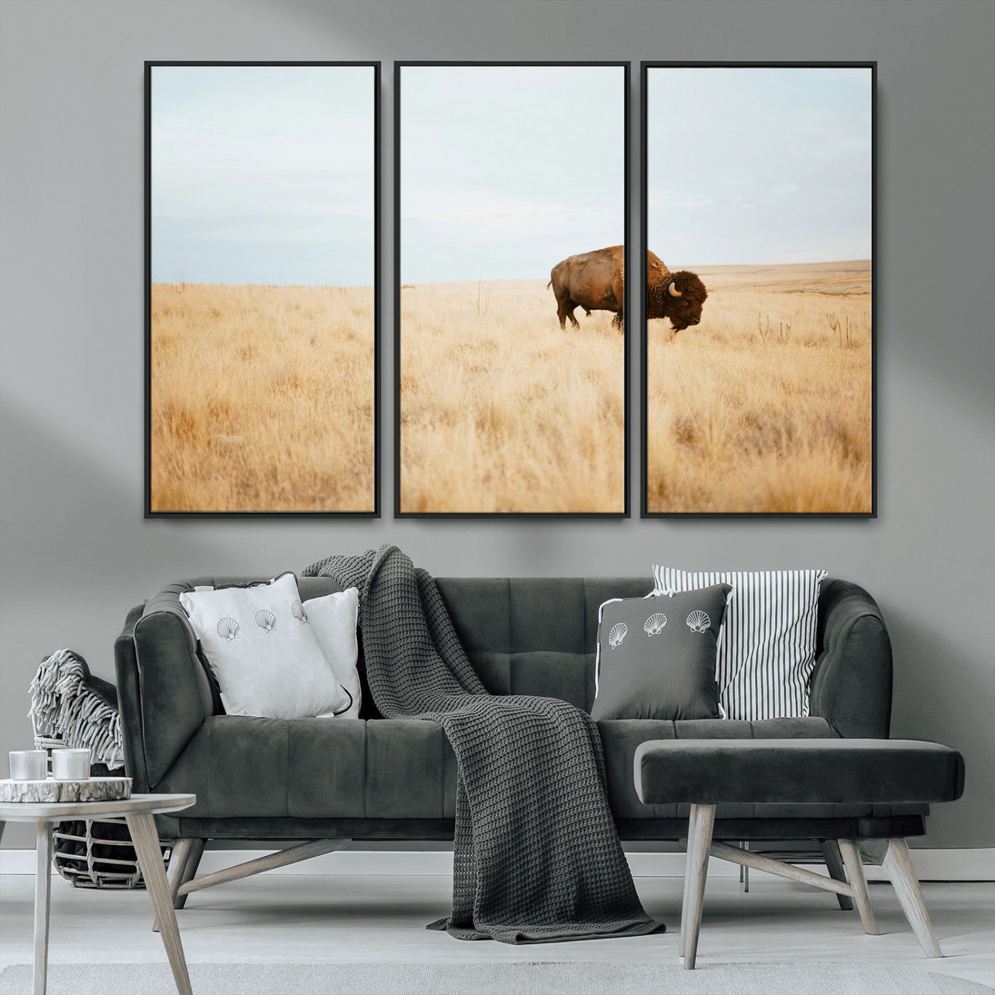 61392510-MGV-CV-36X24-Buffalo Wall Art Wall Art Canvas Print, Framed Western Wildlife Decor Art Picture Print, Rustic Farmhouse Art Perfect Rustic