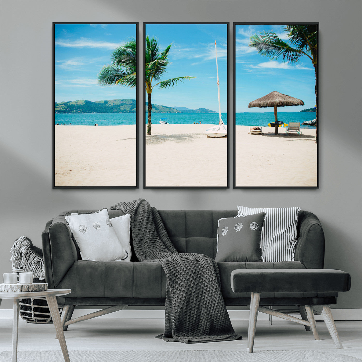 42623350-MGV-CV-36X24-Tropical Beach Wall Art Canvas Print, Framed Palm Tree Art Picture Print, Ocean View Perfect Tropical Coastal Decor Artwork