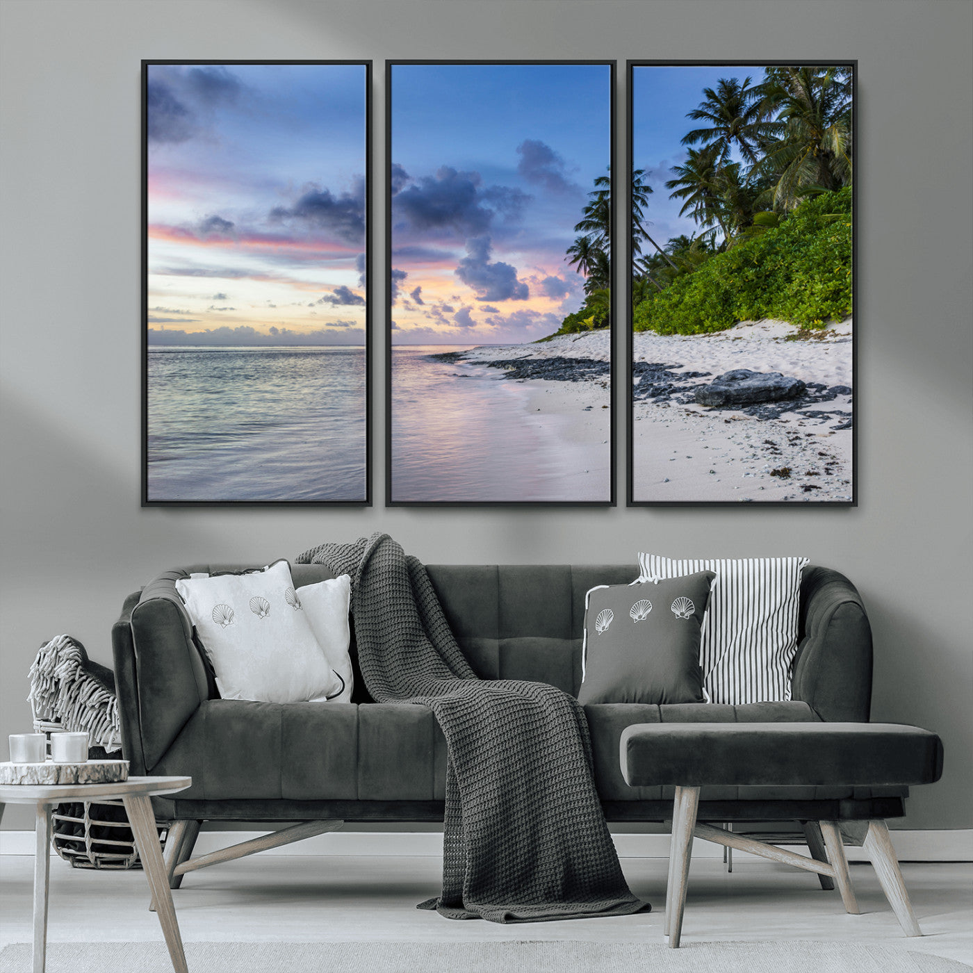 75045485-MGV-CV-36X24-Tropical Beach Wall Art Canvas Print, Framed Sunset Glow Art Picture Print, Palm Tree Coast Perfect Tropical Coastal Decor Artwork