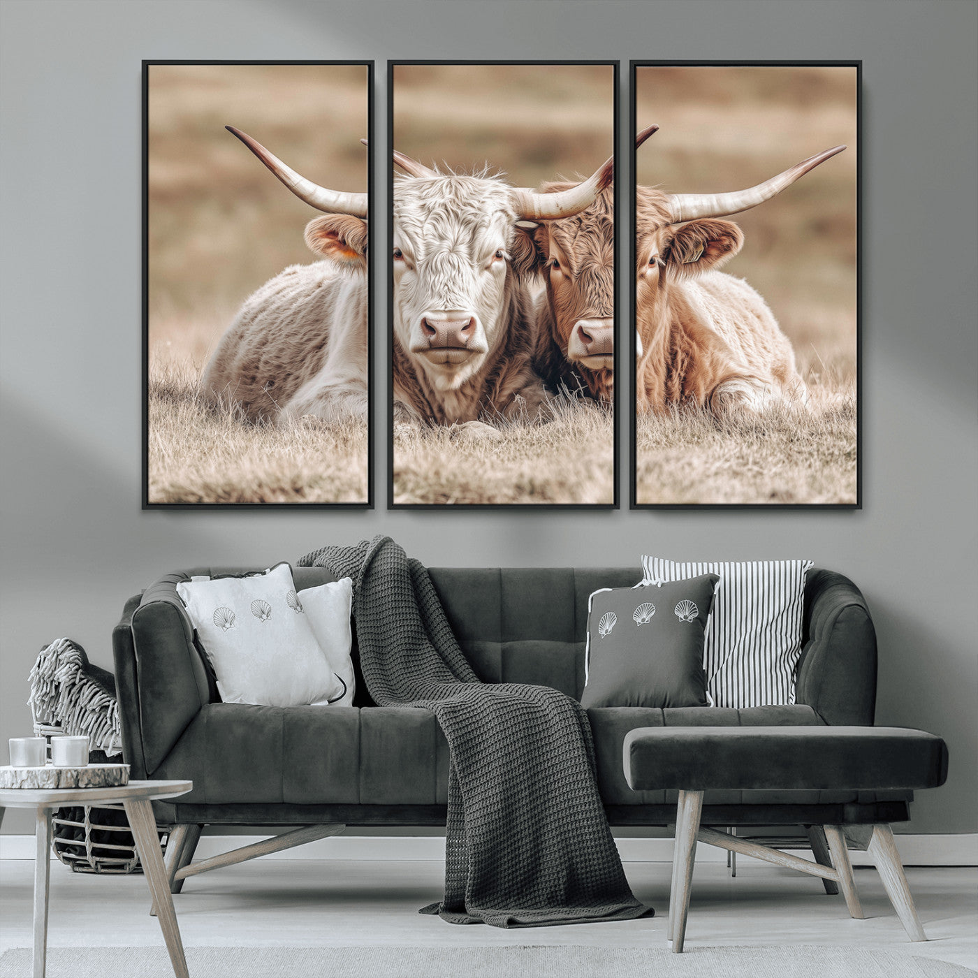 38651722-MGV-CV-36X24-Cow Wall Art – Rustic Longhorn Pair Canvas Print, Western Farmhouse Animal Painting, Country Ranch Decor for Living Room, Bedroom,