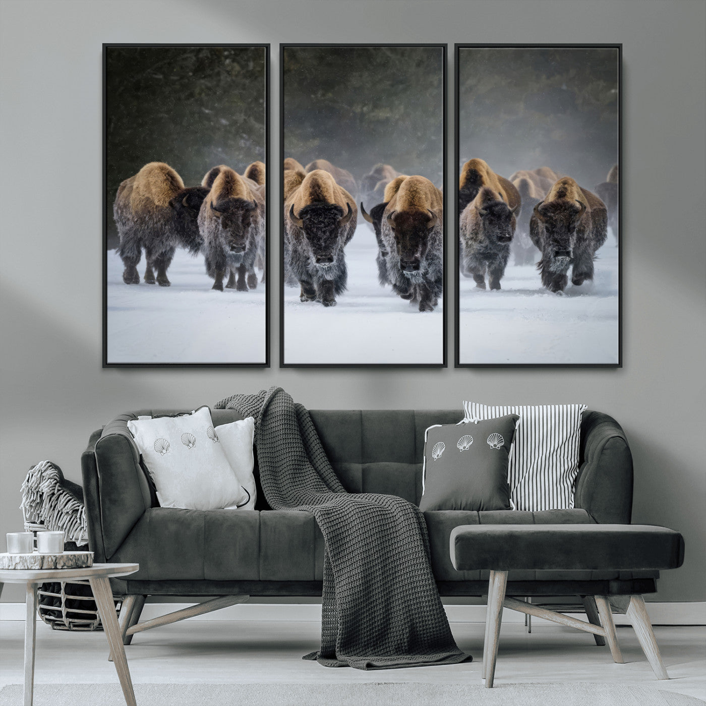 30332489-MGV-CV-36X24-Winter Bison Herd Wall Art – Powerful Buffalo Canvas Print, Rustic Wildlife Photography Decor for Farmhouse, Cabin, Lodge, Living