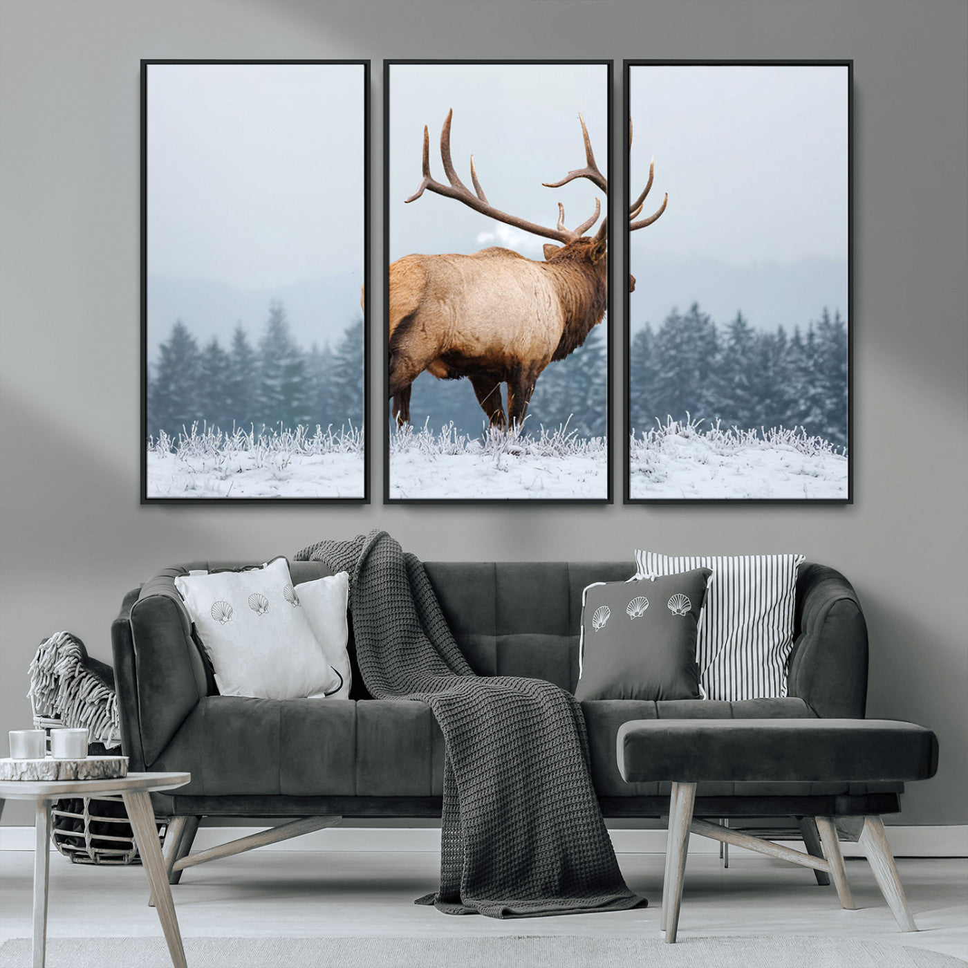 85177251-MGV-CV-36X24-Elk Wall Art – Majestic Wildlife Canvas Print of Bull Elk Snowy Forest, Rustic Nature Decor for Living Room, Cabin, or Office