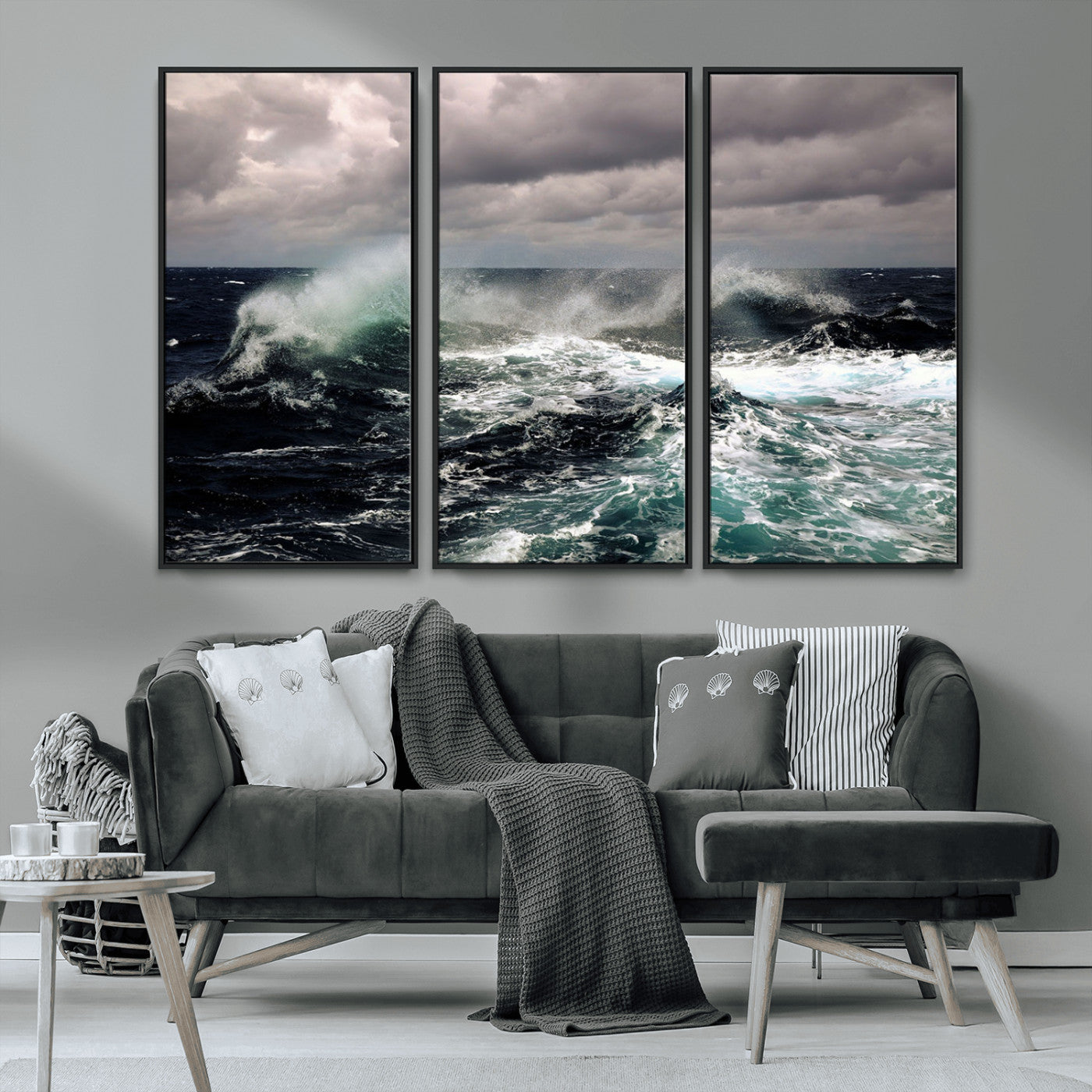 38622353-MGV-CV-36X24-Ocean Wave Wall Art – Dramatic Seascape Canvas Print with Stormy Sky and Crashing Sea, Bold Coastal Photography for Living Room,