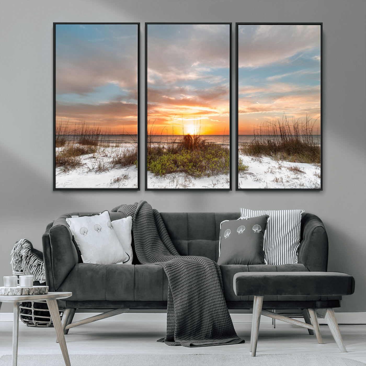 58266230-MGV-CV-36X24-Sunset Beach Canvas Wall Art – Coastal Ocean Landscape Print, Seaside Nature Art for Coastal Chic Decor, Living Room, Bedroom,