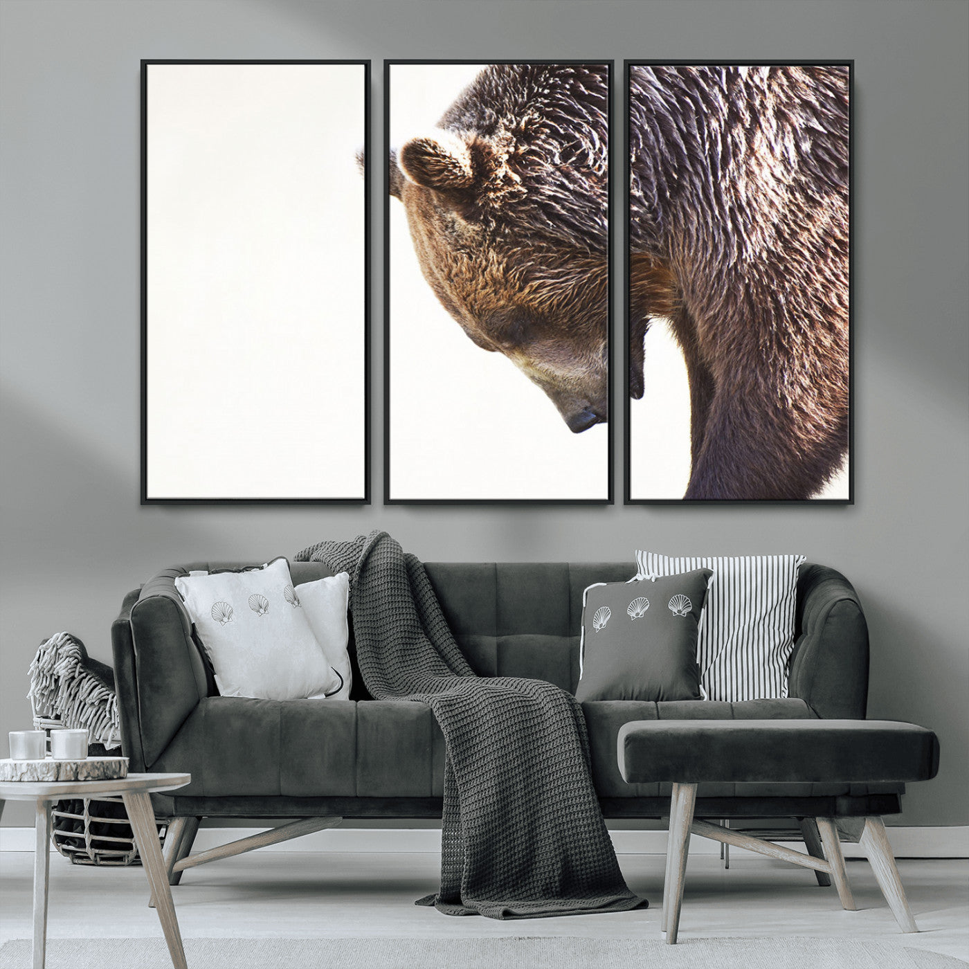 14405507-MGV-CV-36X24-Grizzly Bear Canvas Wall Art – Framed Wildlife Nature Decor, Large Brown Bear Profile Canvas Print for Living Room, Office, or