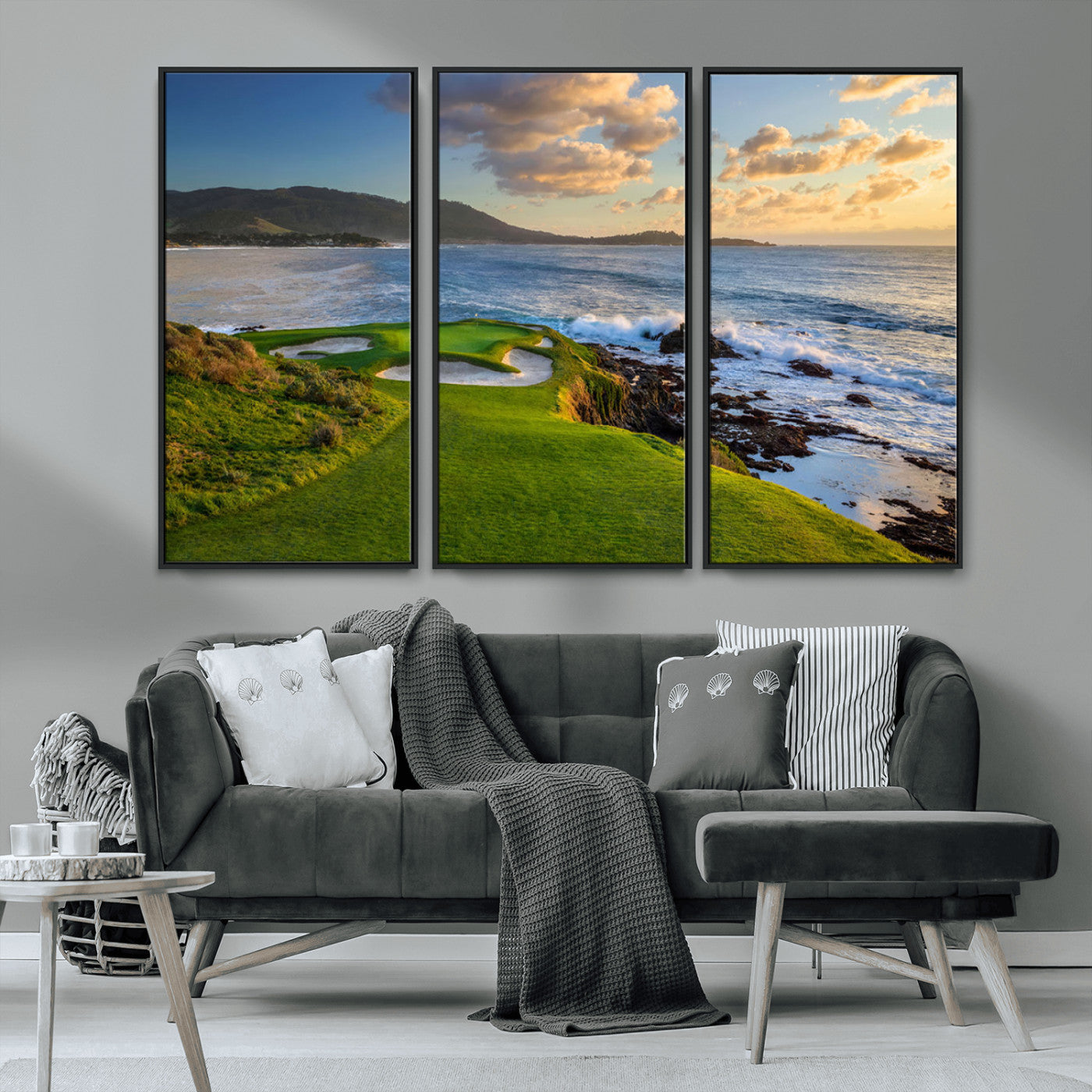 67486665-MGV-CV-36X24-Golf Course Wall Art – Pebble Beach Oceanfront Canvas Print, Coastal Fairway Photography Sports Decor for Living Room, Office, Man