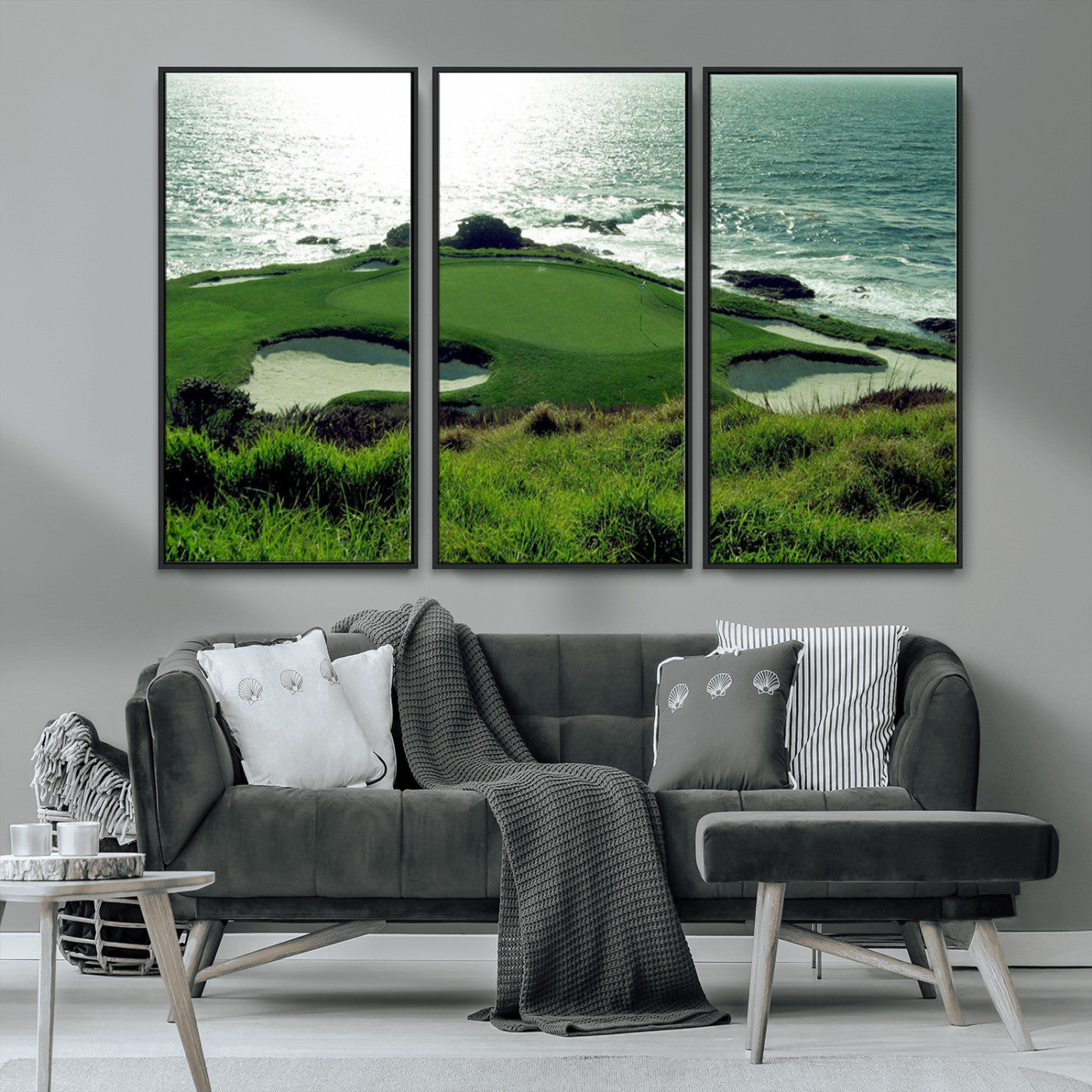 48473947-MGV-CV-36X24-Ocean Golf Course Wall Art – Panoramic Green Fairway Canvas Print, Coastal Golf Landscape Photography Sports Decor for Office, Man