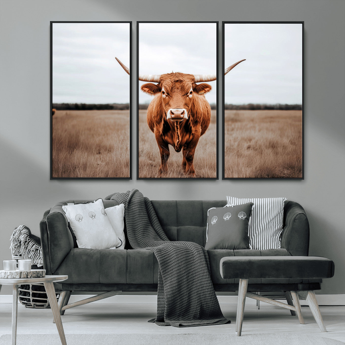 16316734-MGV-CV-36X24-Texas Longhorn Wall Art – Rustic Bull Portrait Canvas Print, Western Farmhouse Animal Photography Decor for Living Room, Office,