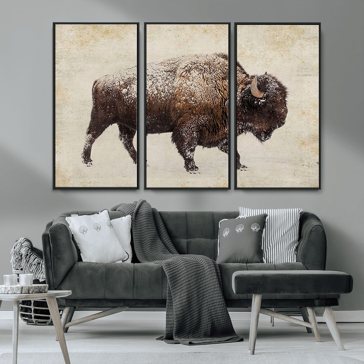 54810031-MGV-CV-36X24-Western Wall Art – Snow Covered Bison Canvas Print, Rustic Wildlife Photography Decor for Bedroom, Living Room, Office, Lodge,