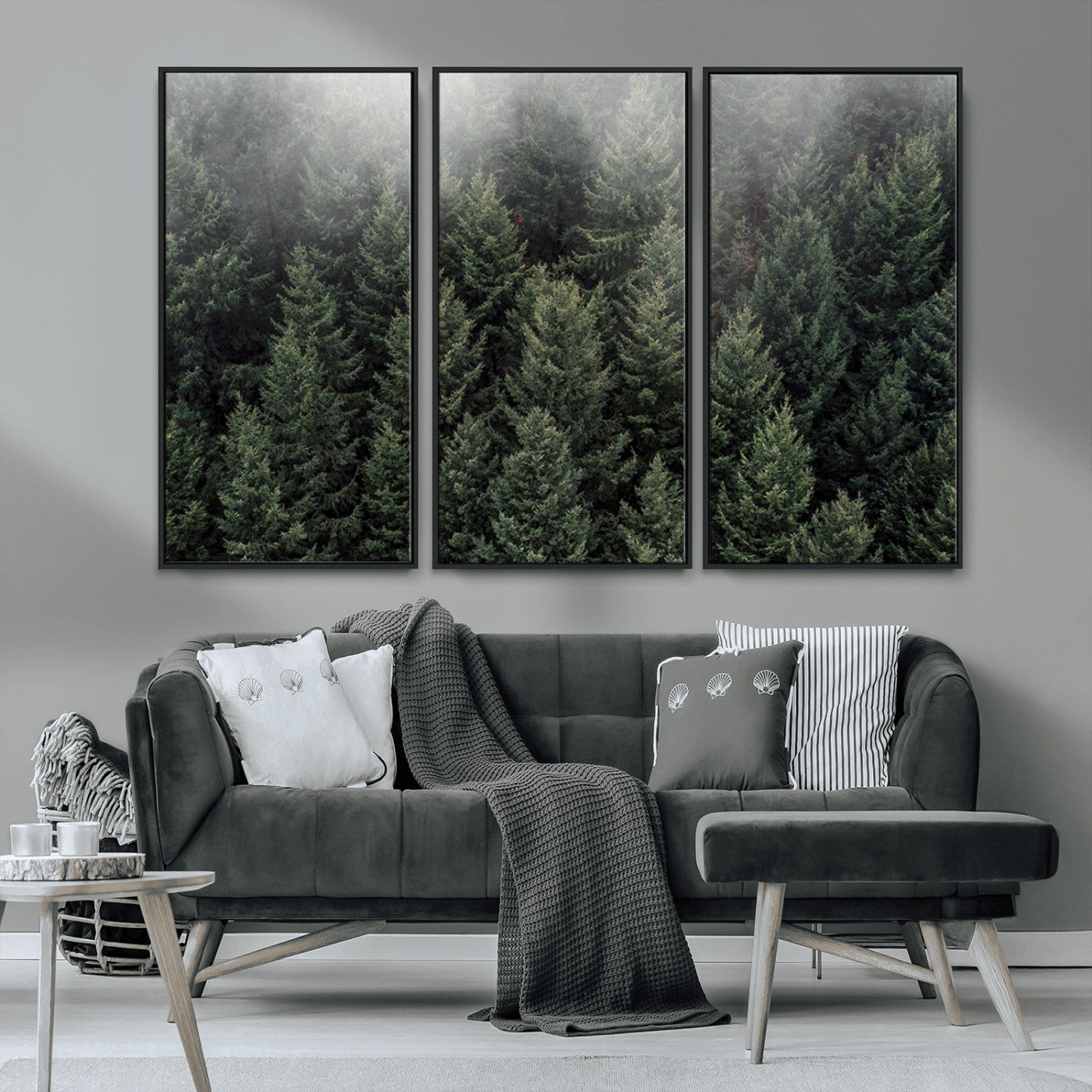 84059409-MGV-CV-36X24-Forest Wall Art – Misty Evergreen Trees Canvas Print, Tranquil Nature Photography Decor for Bedroom, Living Room, Office, Cabin or