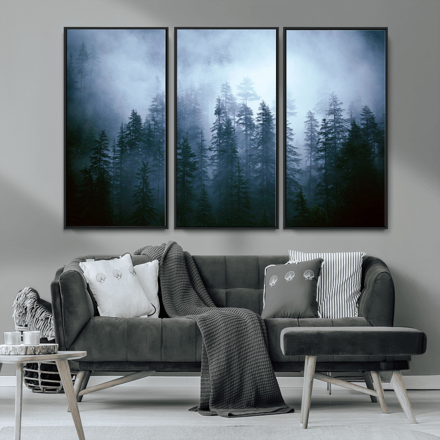 93439624-MGV-CV-36X24-Forest Wall Art – Misty Pine Trees Canvas Print, Moody Nature Photography Decor for Bedroom, Living Room, Office, Cabin, Lodge or